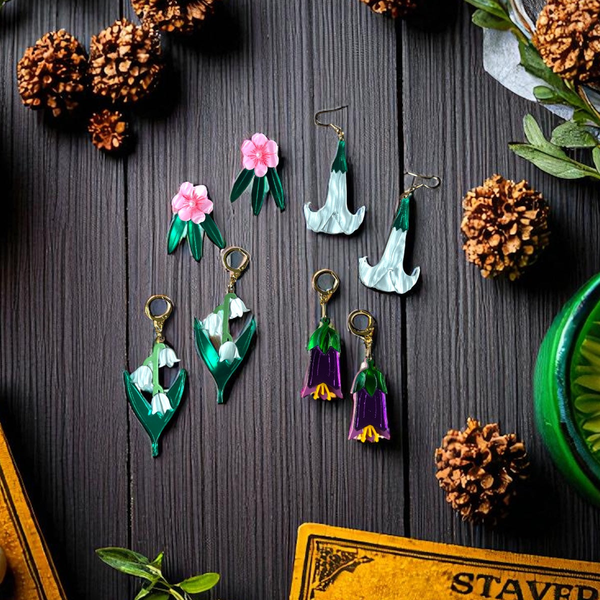 Angel’s Trumpet Earrings – Gothic Floral Acrylic Jewellery | Poison Garden Collection