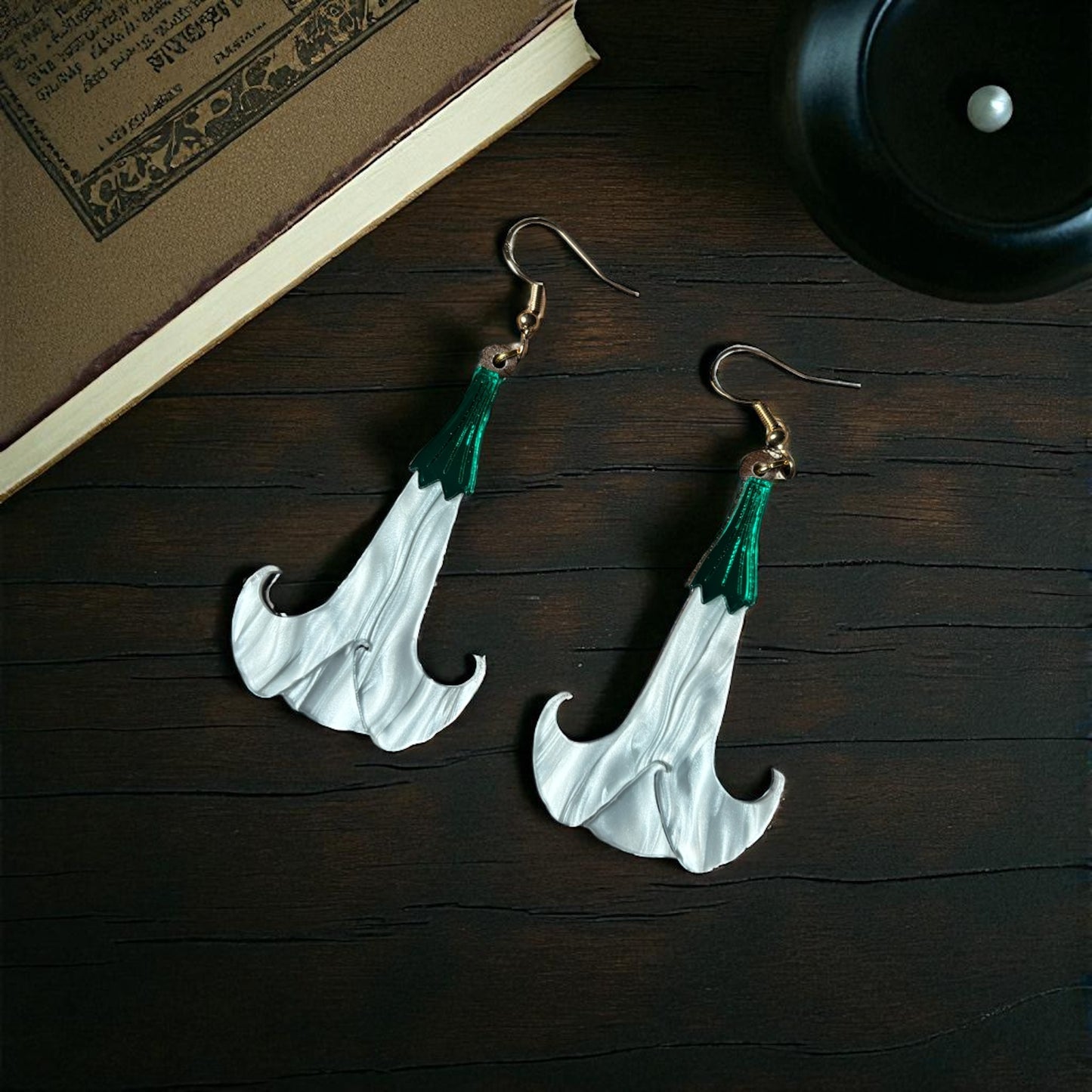 Angel’s Trumpet Earrings – Gothic Floral Acrylic Jewellery | Poison Garden Collection