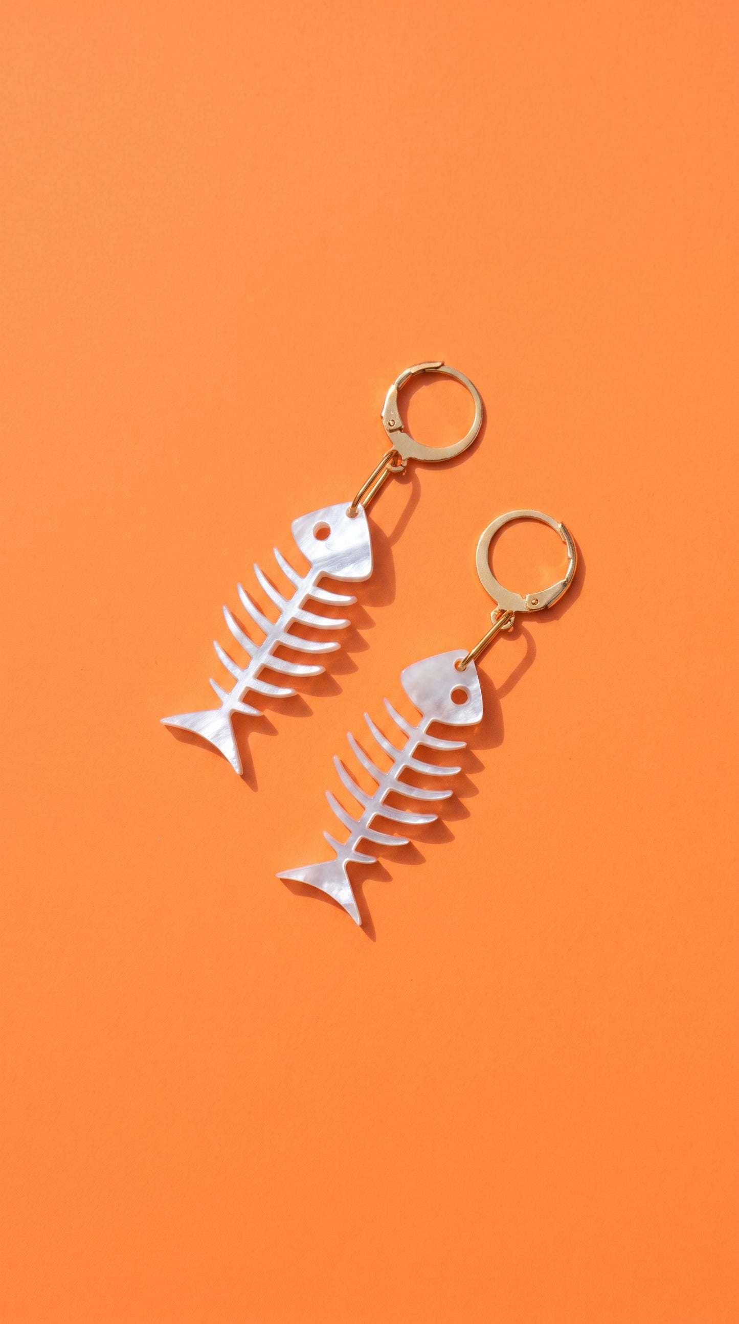 Fish Bone Earrings – Pearlescent Cat Lover Gift Alternative Statement Jewellery Spooky Cute Style, Y2K Aesthetic