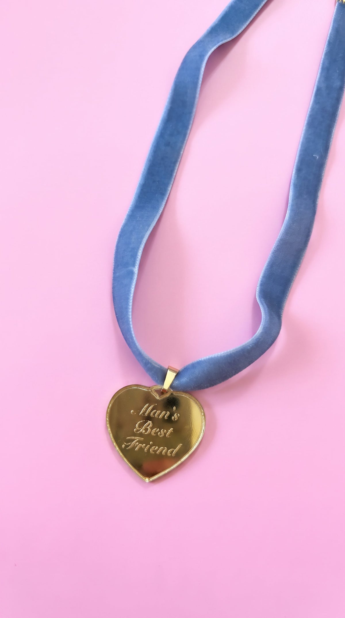 Gold Mirror Heart Pendant “Man’s Best Friend” Necklace – Sabrina Carpenter Album Inspired Dog Tag Coquette Twee Baby Doll Jewellery