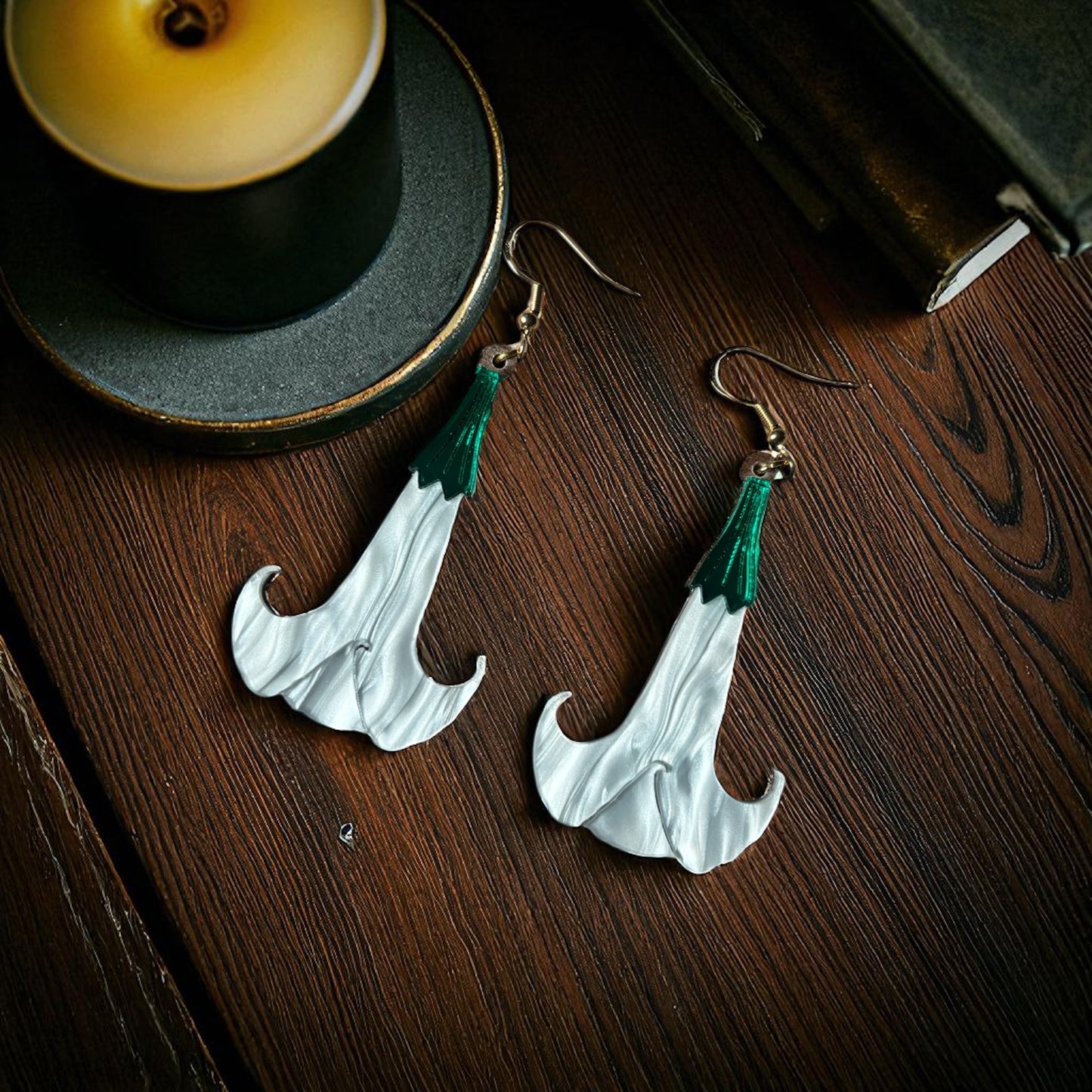 Angel’s Trumpet Earrings – Gothic Floral Acrylic Jewellery | Poison Garden Collection