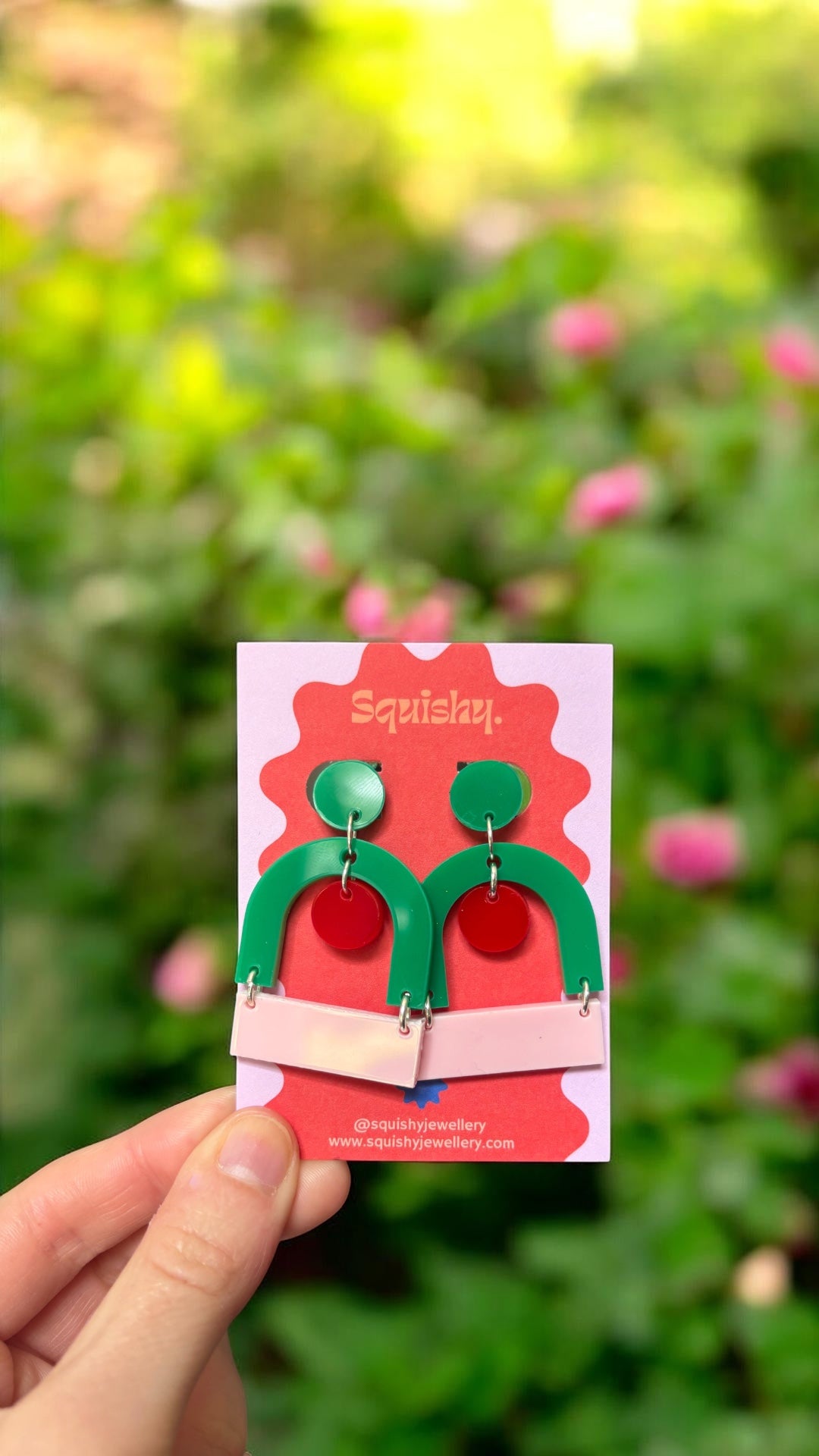 Bauhaus Statement Earrings | Pink, Red & Green Geometric Wearable Art