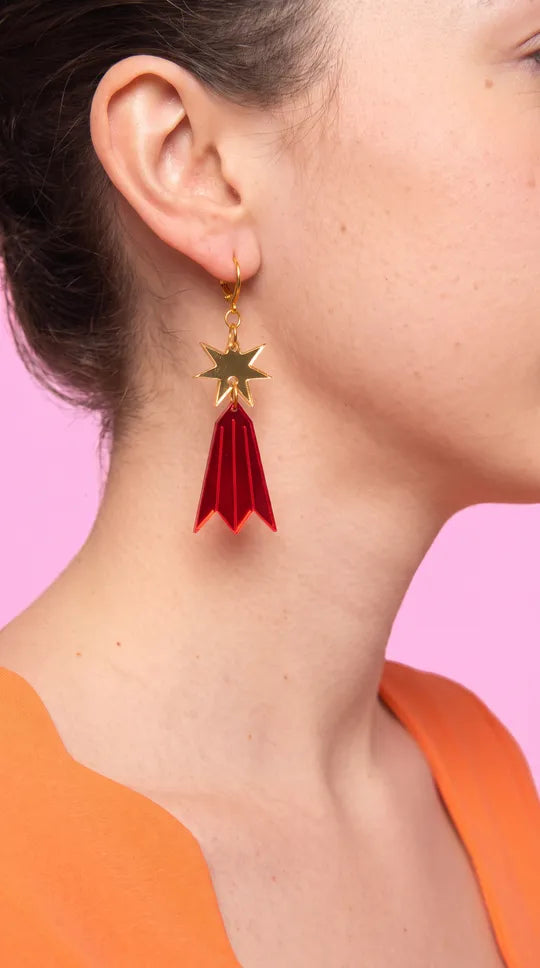 Colourful Starburst Drop Earrings – Acrylic Statement Earrings, Lightweight Art Jewellery