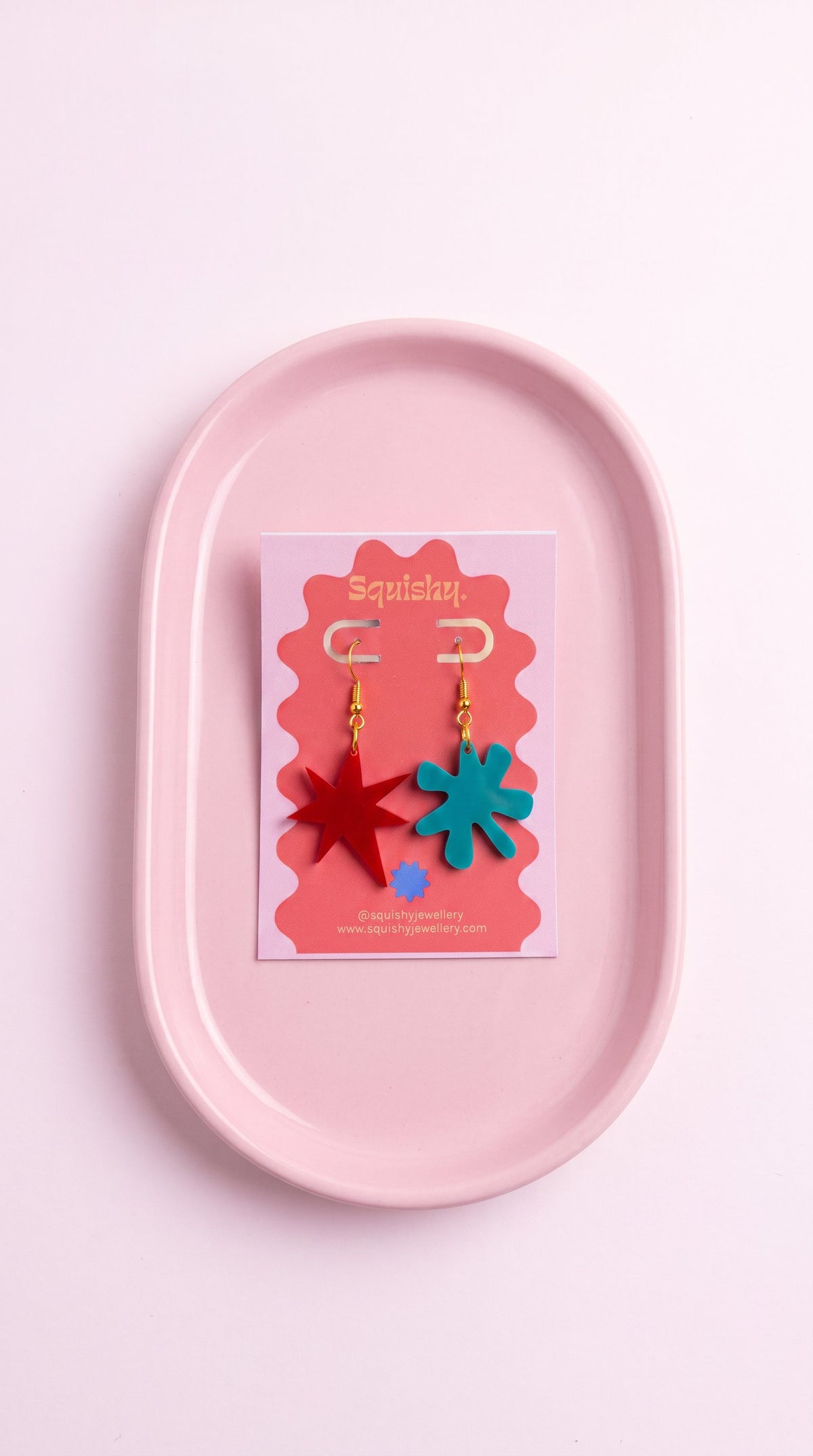 Red and Blue Kiki & Bouba Statement Earrings | Wearable Art