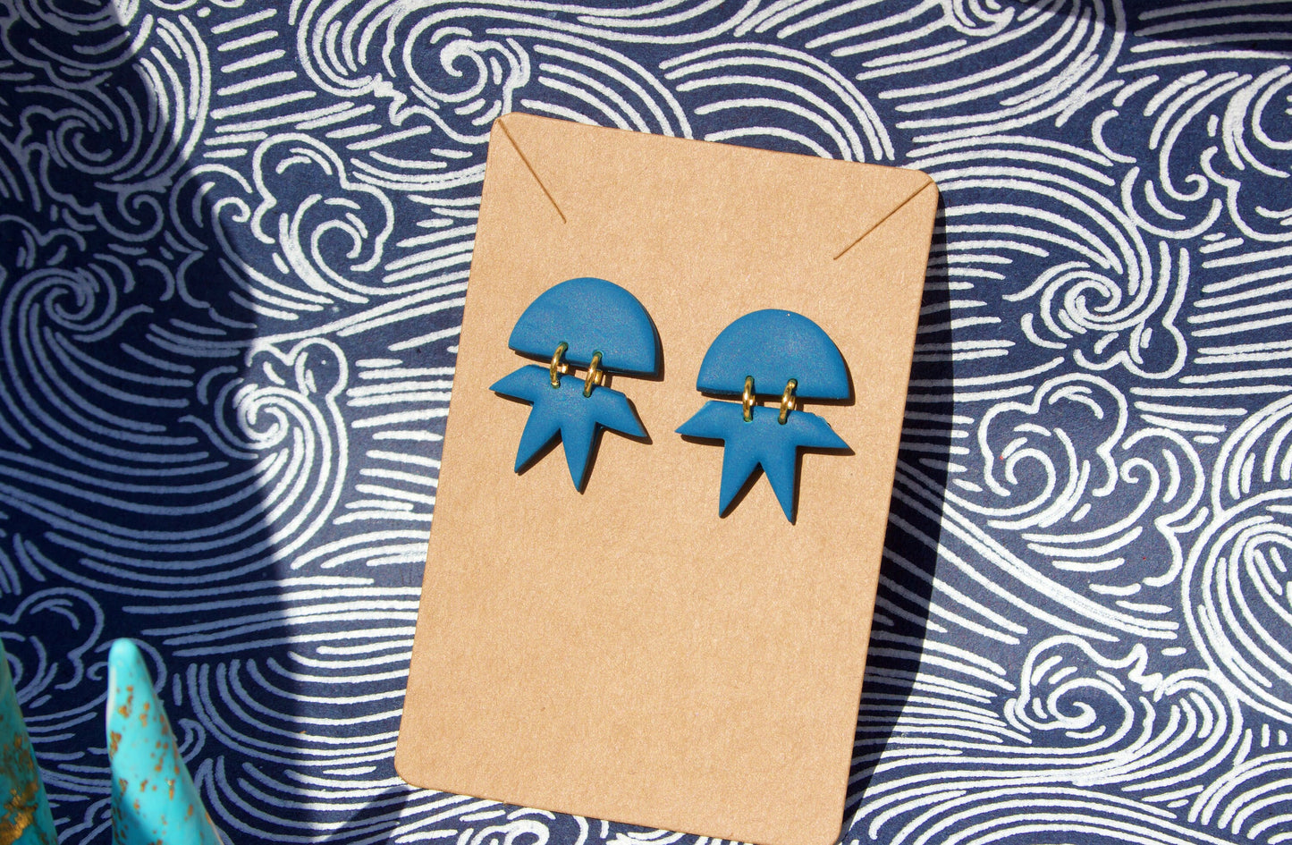 Blue & Gold Matisse Inspired Abstract Star Polymer Clay Star Kitsch Minimalist Stud Artistic Earrings