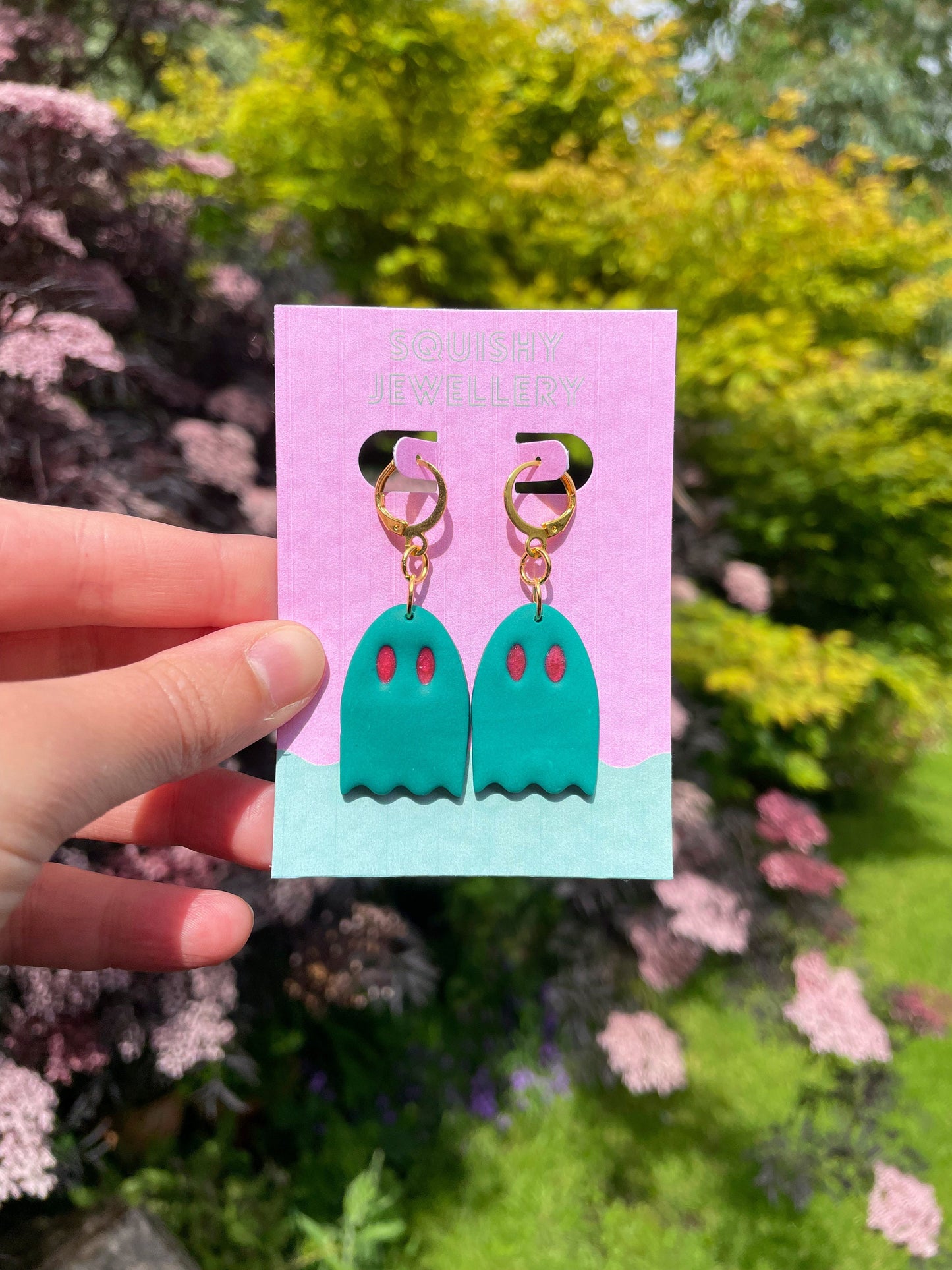 Emerald Green & Red Ghost Polymer Clay Phoebe Bridgers Hoop Kawaii Ghost Cute Ghost Whimsygoth Gift Emo Grunge Alt Goth Earrings