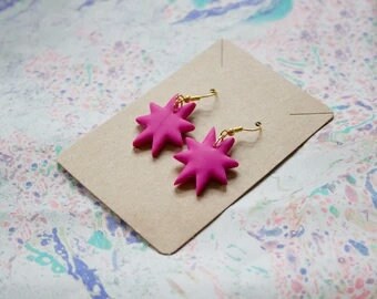 Pink 8 Pointed Star Geometric Polymer Clay Raspberry Kitsch Drop Hook Summer Gold Plated Cute Gift For Her Minimalist Earrings
