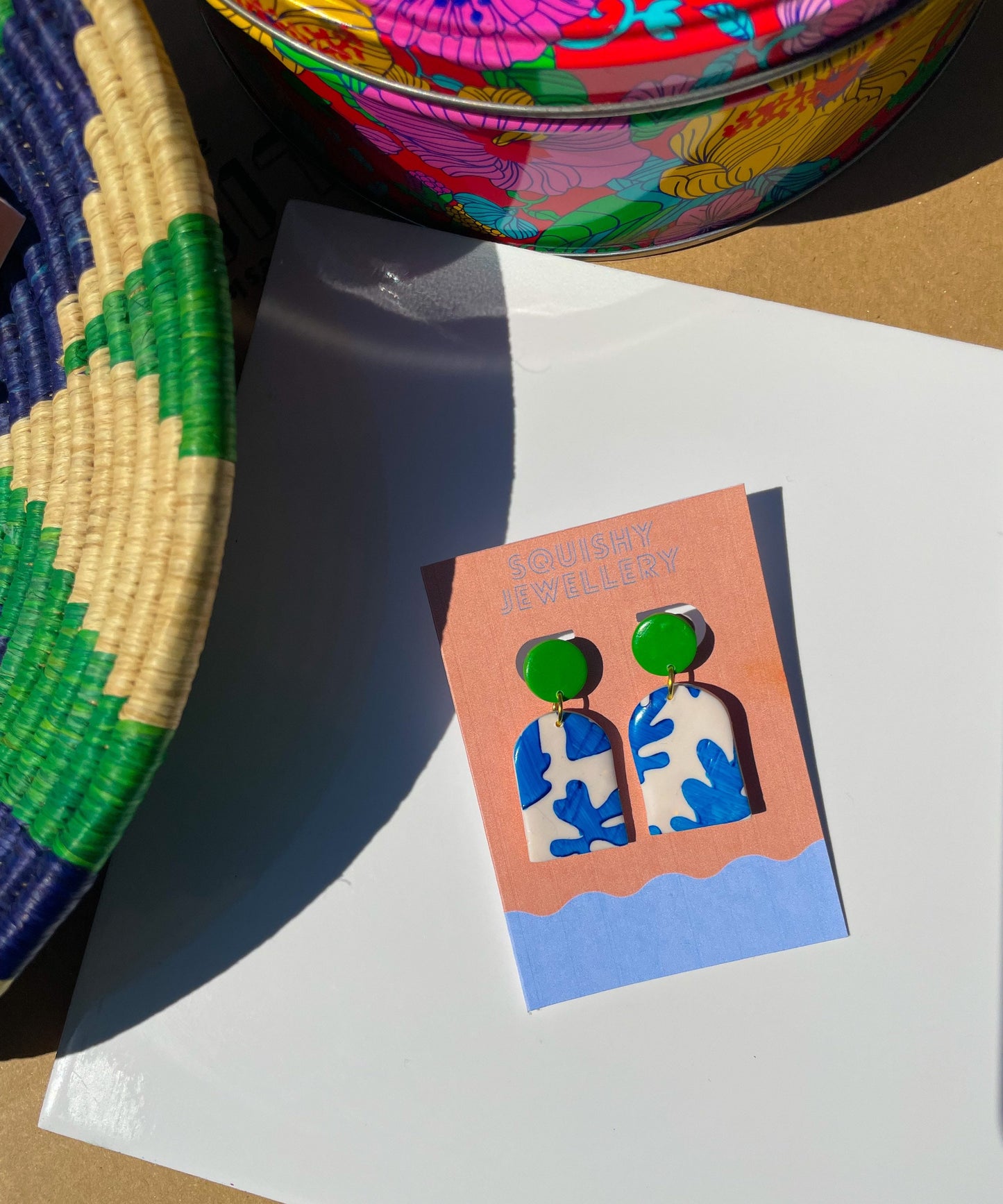 Green & Blue Botanical Statement Earrings Matisse Inspired Cut Outs Acrylic Jewellery Art Lover Gift Lightweight Bold Minimalist Accessories
