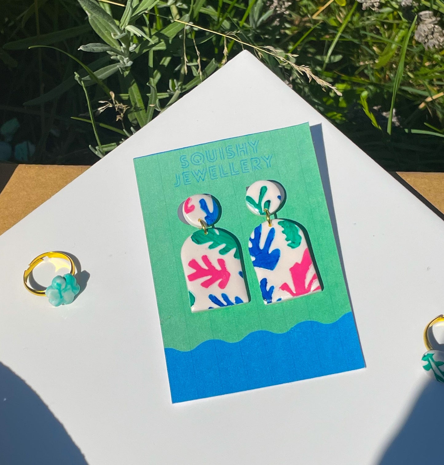 Blue Pink Green Matisse Nature Cut Outs Inspired Statement Earrings Lightweight Abstract Polymer Clay Vintage Artsy Gift Dopamine Dressing
