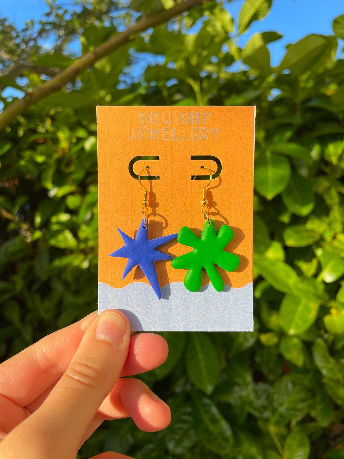 Blue & Green “Kiki Bouba” Maximalist Earrings Linguist Gift, Science Jewellery, Y2K Nerdy Aesthetic, Abstract Sound Symbolism Shapes