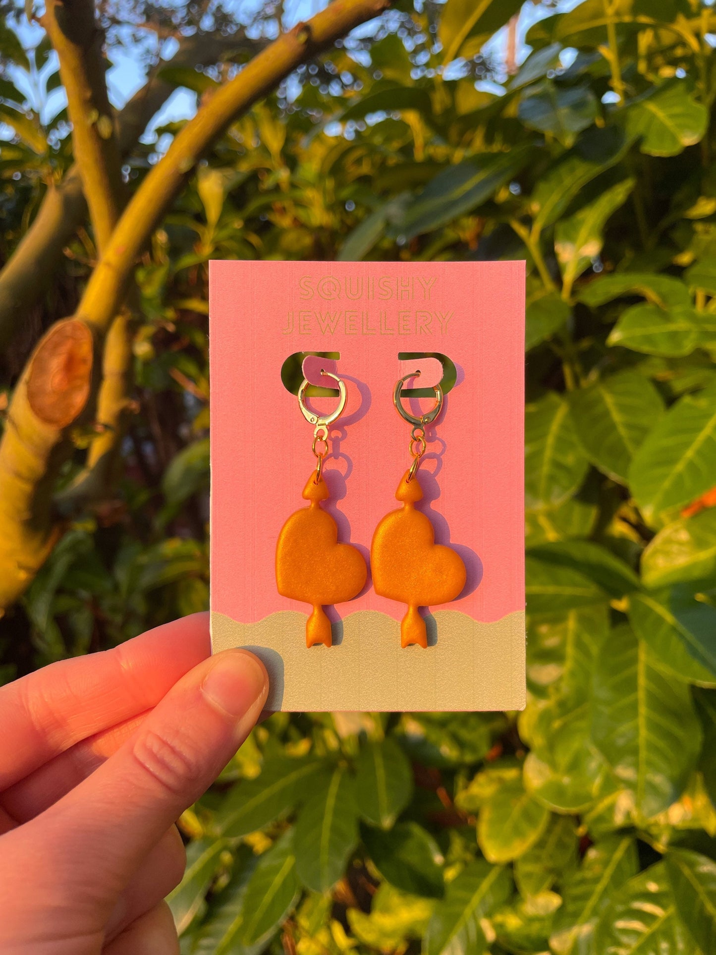 Golden Heart and Arrow Huggie Hoop Earrings β Kitsch Jewellery, Whimsygoth Accessories, Cute & Edgy Alternative Gift Idea