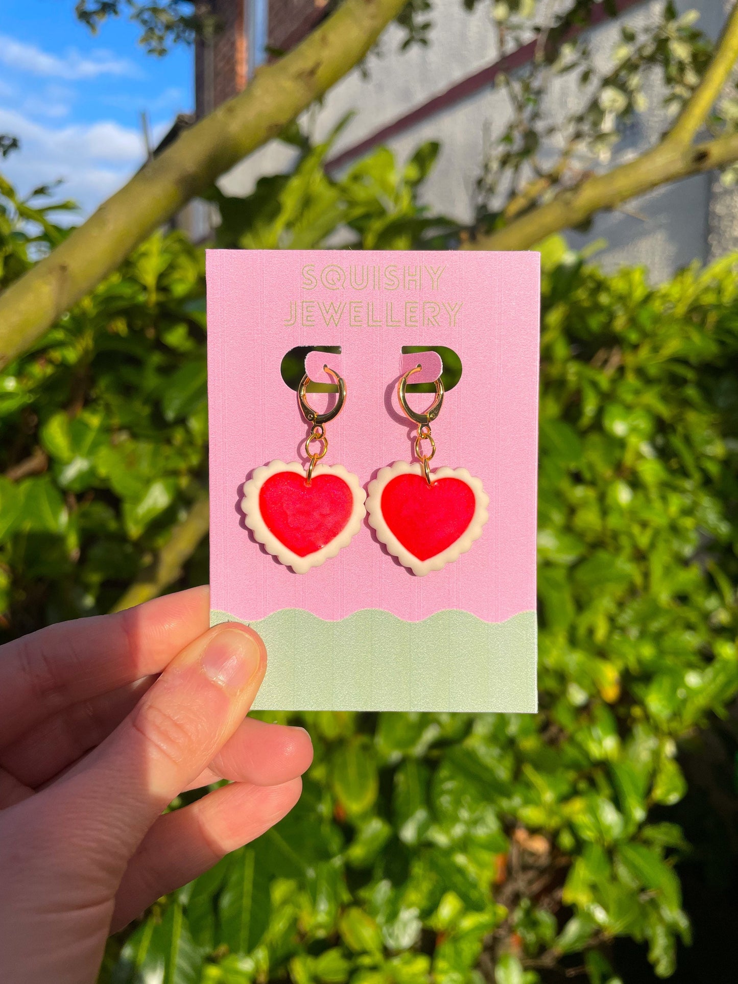 Red & White Frilly Heart Valentines Day Kitsch Coquette Huggie Hoop Earrings