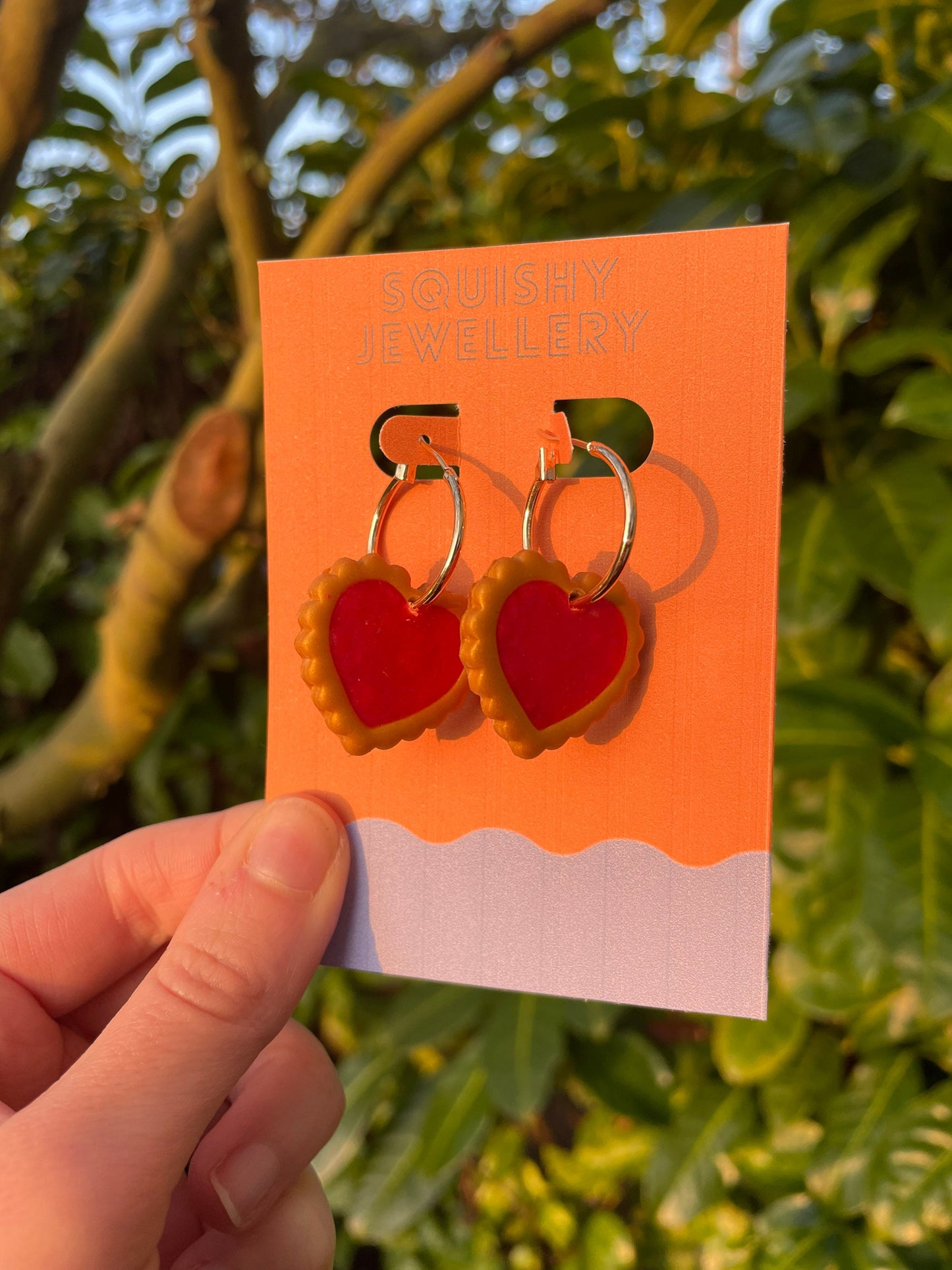 Red & Gold Frilly Heart Hoop Charm Kitsch 90s Valentines Day Gold Plated Earrings