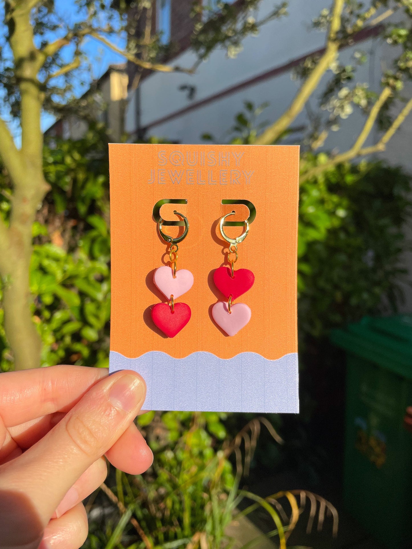 Pink & Red Double Heart Drop Huggie Hoop Kitsch 90s Valentines Day Earrings