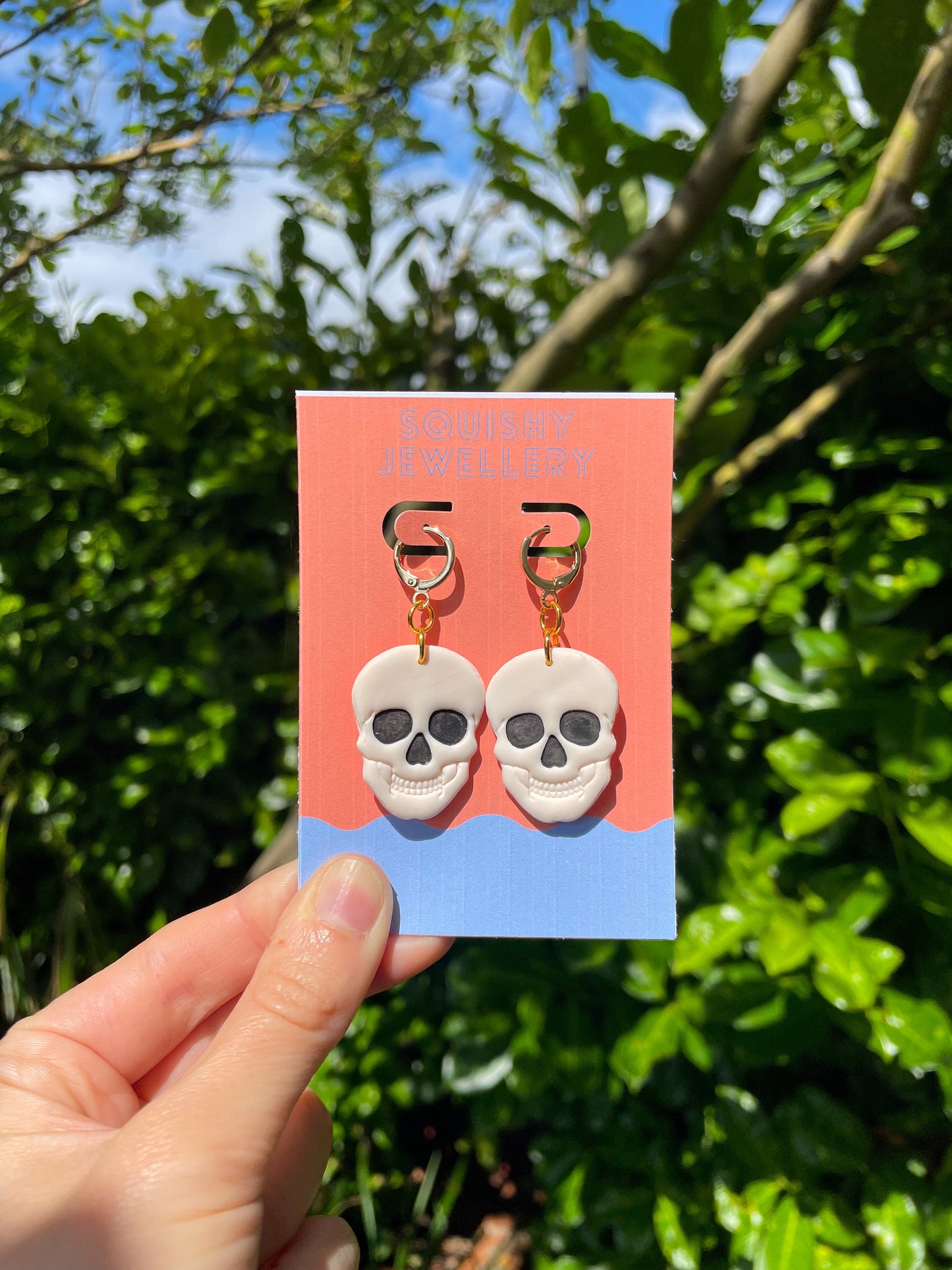 White & Black Skull Huggie Hoop Spooky Goth Halloween Emo Kitsch Grunge Polymer Clay Earrings