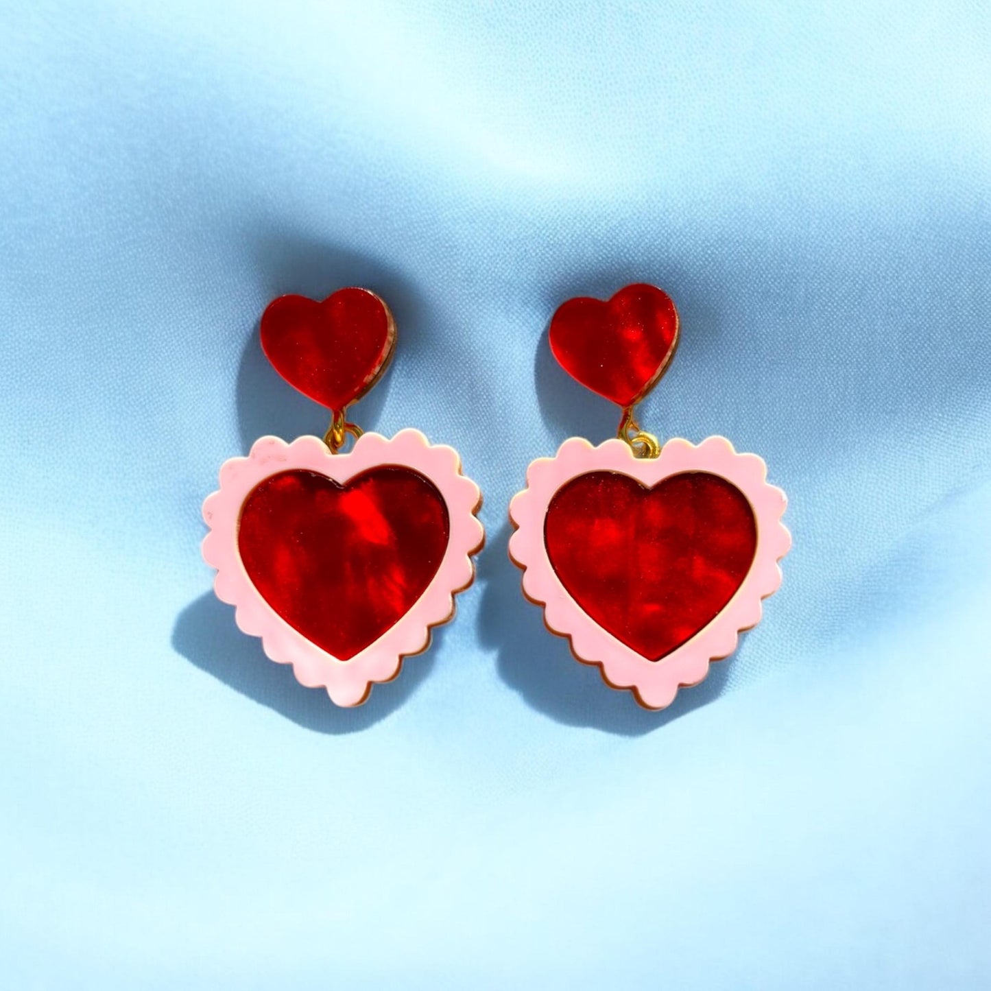 Pink & Red Statement Earrings - Retro Acrylic Earrings Cute Valentine, Barbiecore Kawaii Sabrina Carpenter, Y2K Heart Earrings Gifts for Her