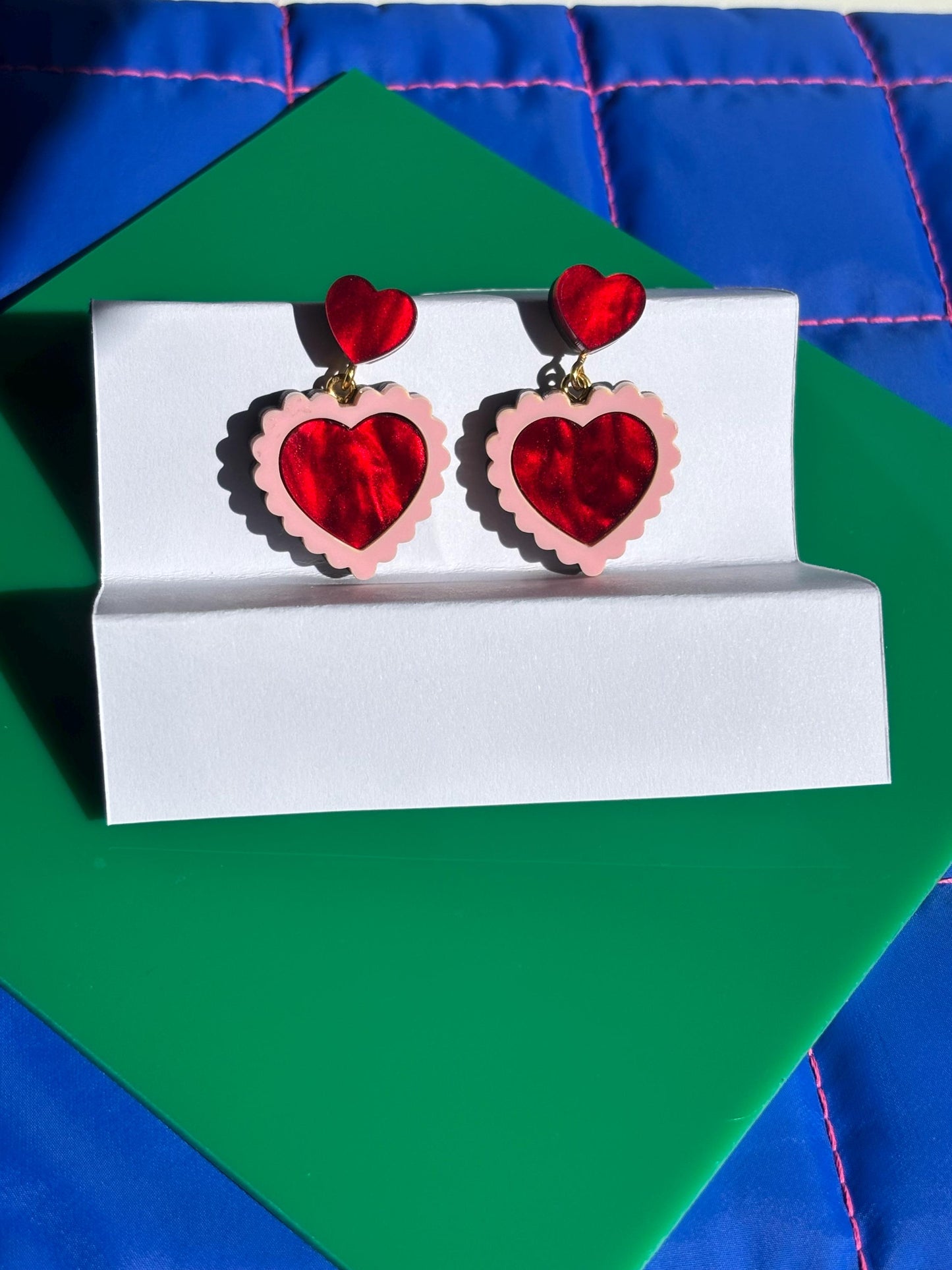 Pink & Red Statement Earrings - Retro Acrylic Earrings Cute Valentine, Barbiecore Kawaii Sabrina Carpenter, Y2K Heart Earrings Gifts for Her