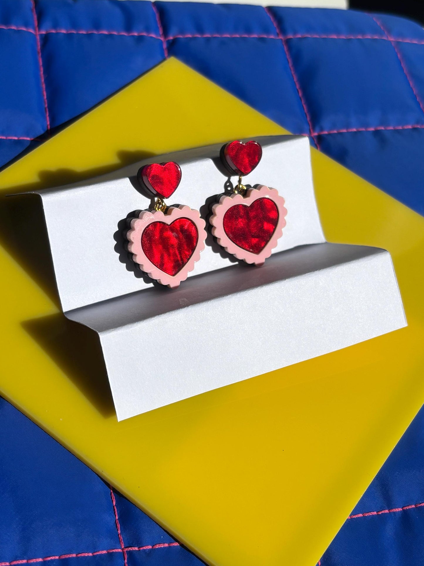 Pink & Red Statement Earrings - Retro Acrylic Earrings Cute Valentine, Barbiecore Kawaii Sabrina Carpenter, Y2K Heart Earrings Gifts for Her