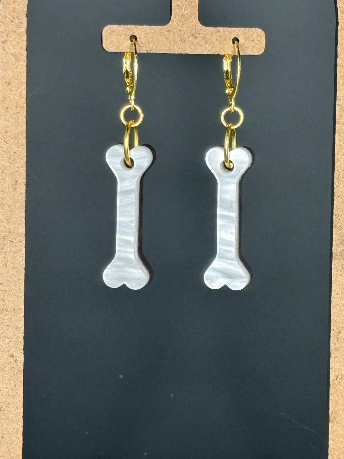White Acrylic Mother of Pearl Bone Earrings – Lightweight Statement Jewellery | Halloween-Inspired, Alt Fashion, Gothic, Handmade