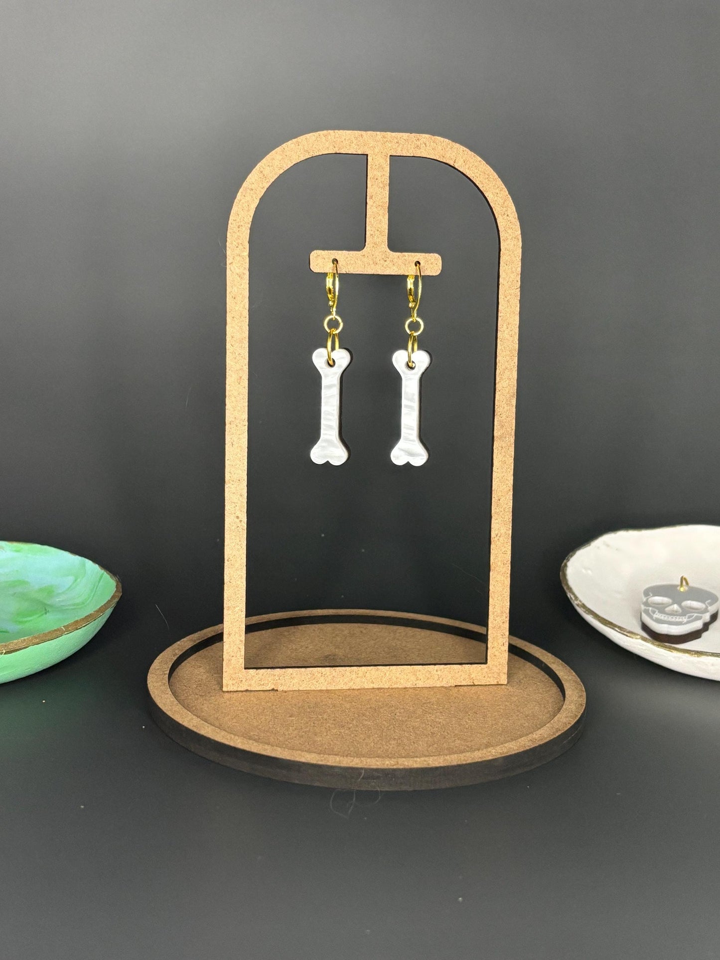 White Acrylic Mother of Pearl Bone Earrings – Lightweight Statement Jewellery | Halloween-Inspired, Alt Fashion, Gothic, Handmade