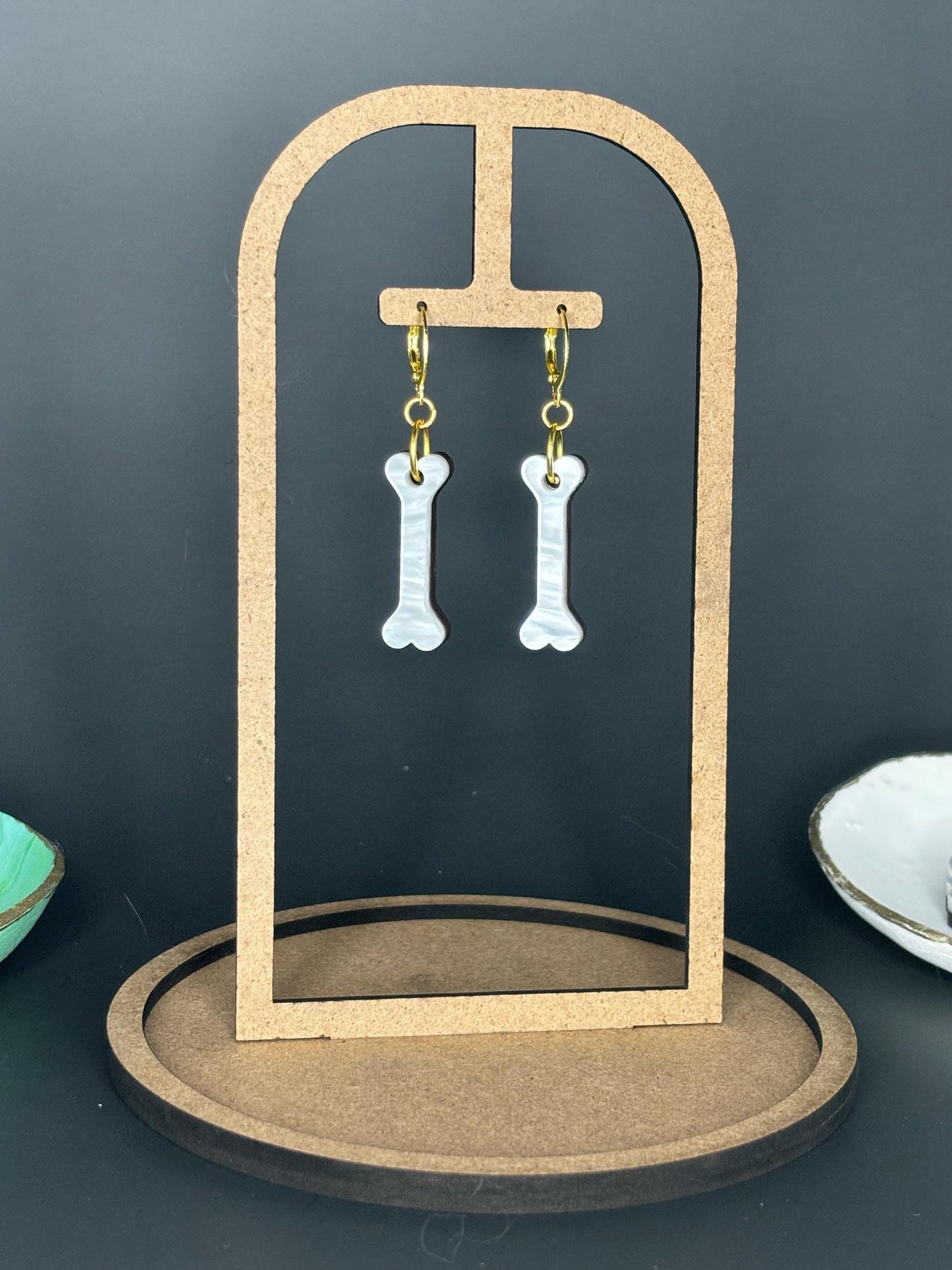 White Acrylic Mother of Pearl Bone Earrings – Lightweight Statement Jewellery | Halloween-Inspired, Alt Fashion, Gothic, Handmade