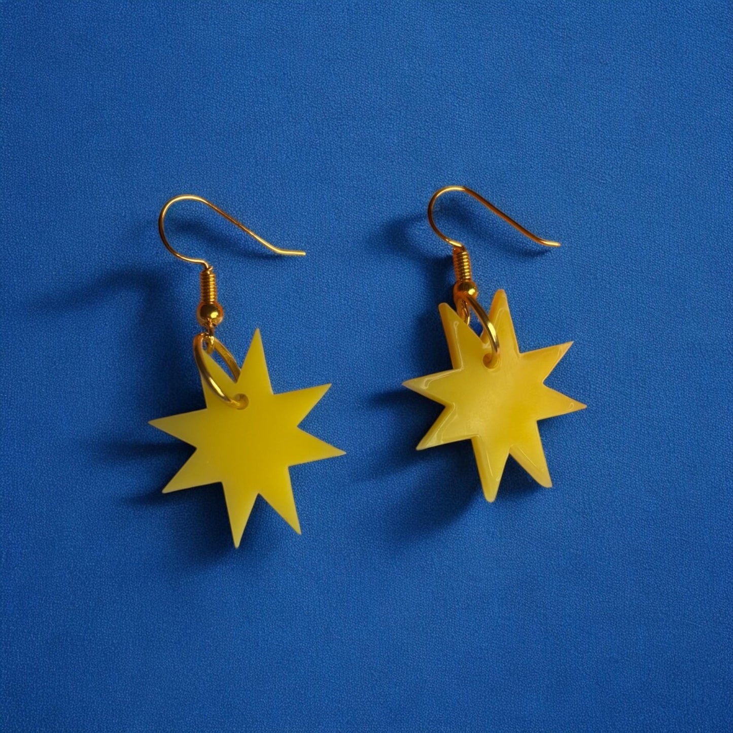 Butter Yellow Star Earrings β Acrylic Statement Jewellery with Gold Hooks Celestial Witchy Whimsygoth Handmade Lightweight Alt Accessories