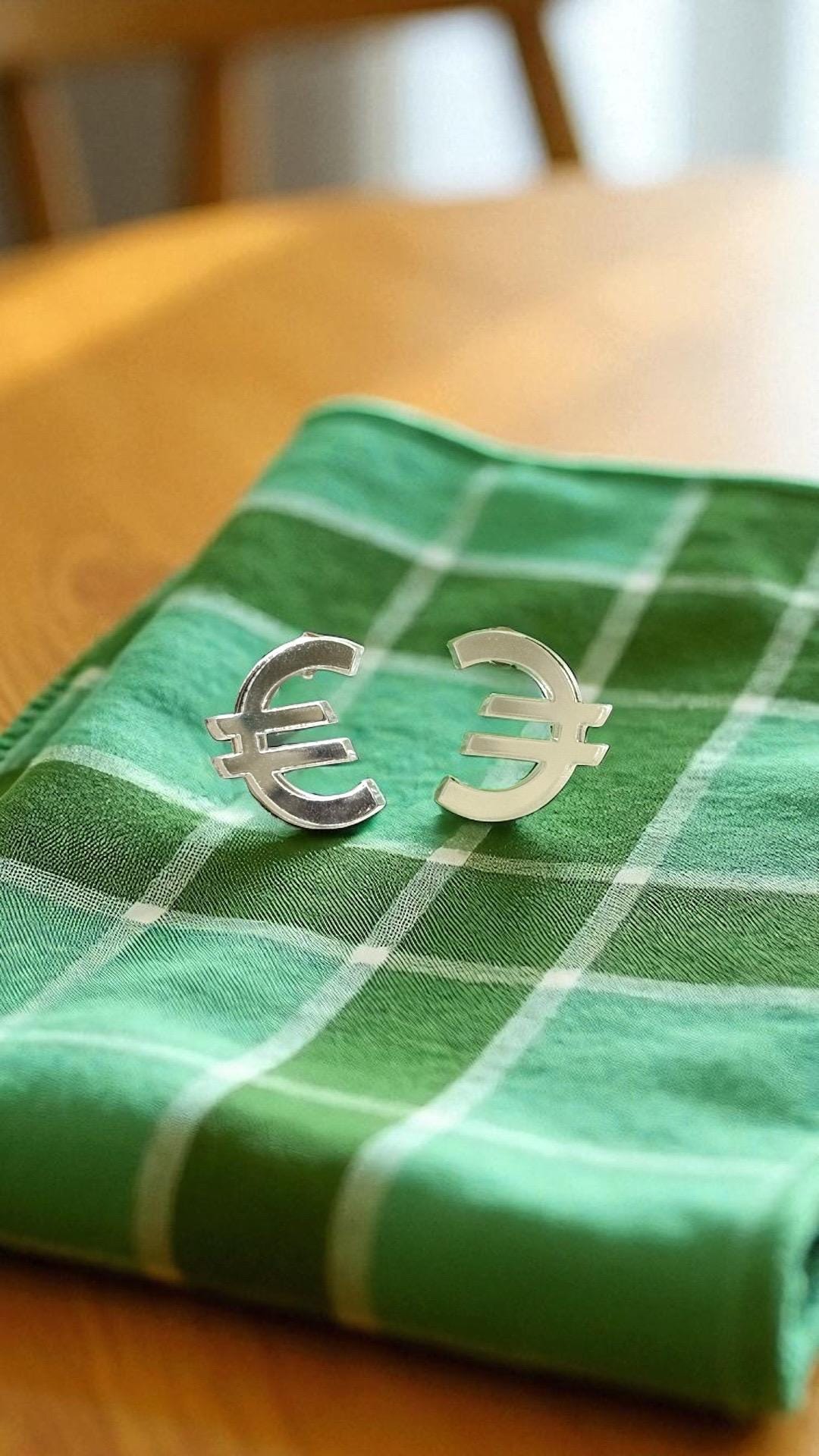 CMAT Euro Stud Earrings Acrylic Mirror Euro Country Sign | Merch Statement Earrings | Alt Country Pop | Brexit Currency Political Earrings