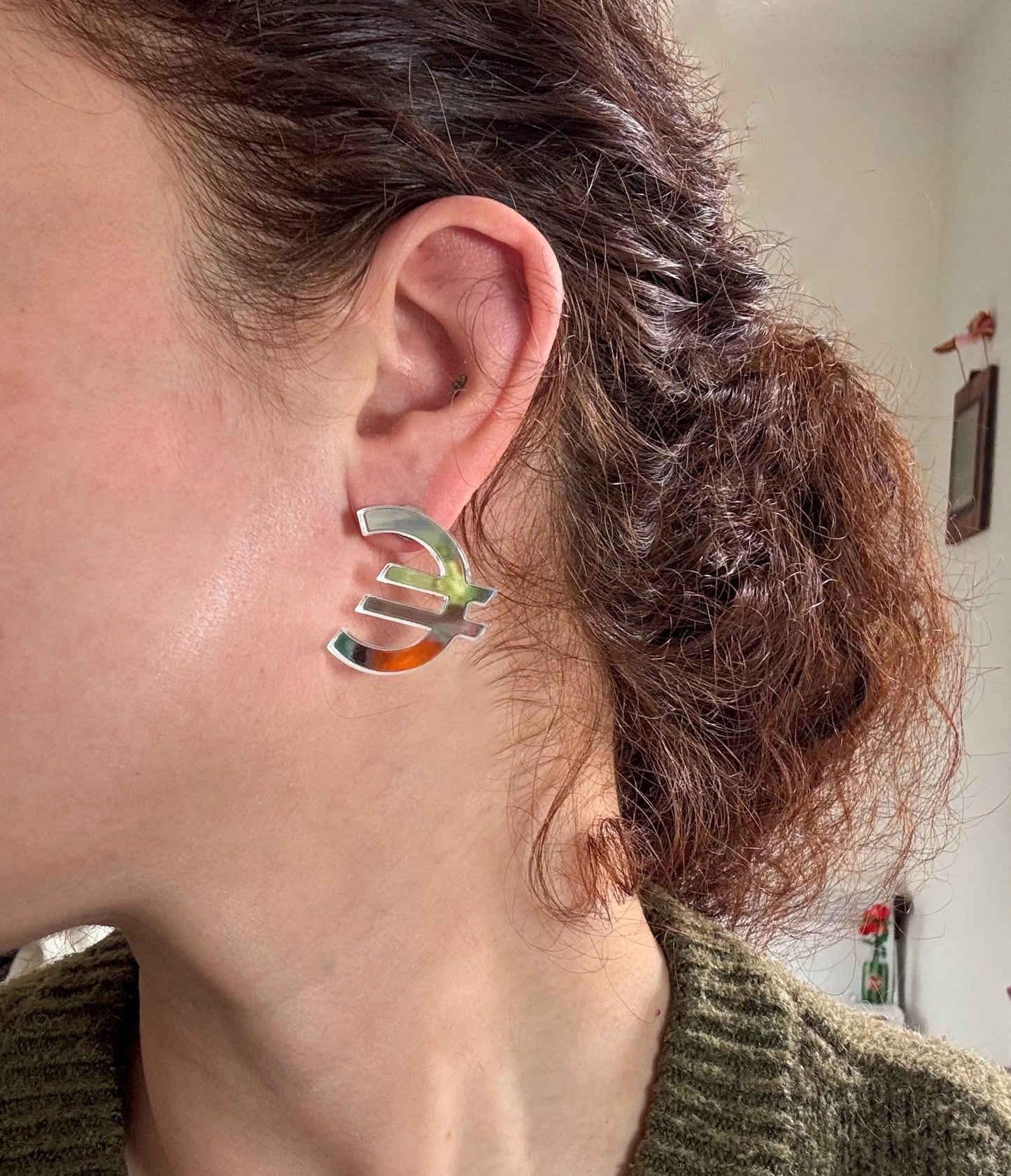 CMAT Euro Stud Earrings Acrylic Mirror Euro Country Sign | Merch Statement Earrings | Alt Country Pop | Brexit Currency Political Earrings