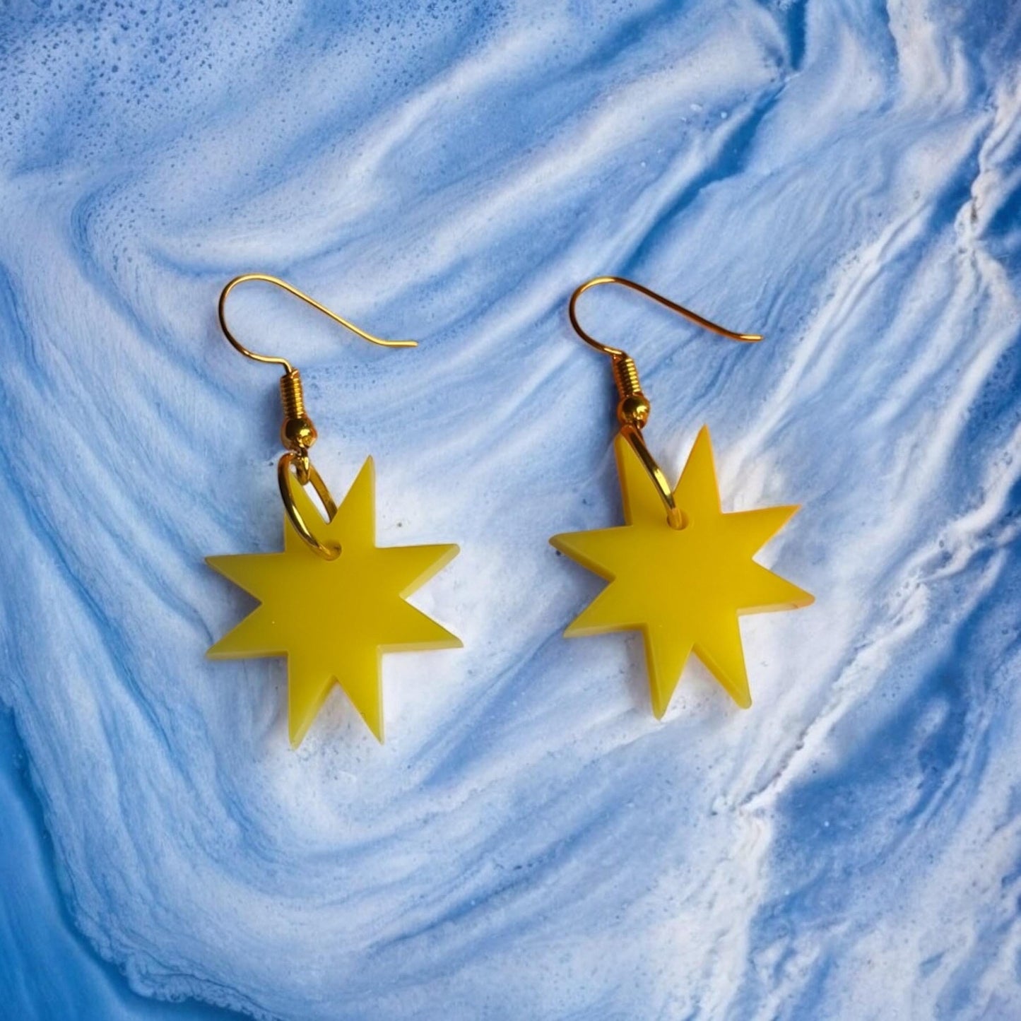 Butter Yellow Star Earrings β Acrylic Statement Jewellery with Gold Hooks Celestial Witchy Whimsygoth Handmade Lightweight Alt Accessories