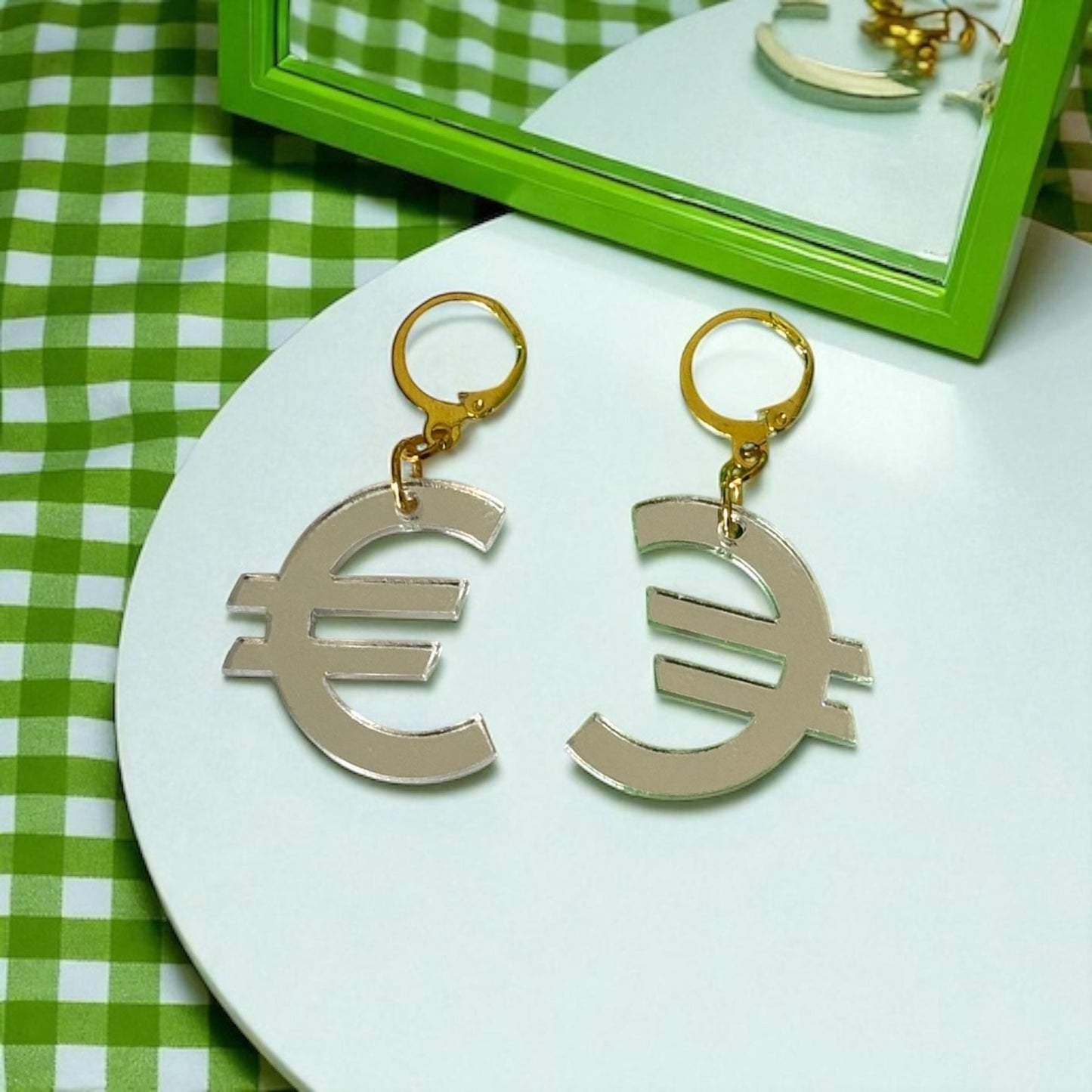 CMAT Euro Earrings Acrylic Mirror Euro Country Sign Statement Merch Earrings Alt Country Pop Y2K Currency Earrings Drag Brexit Political