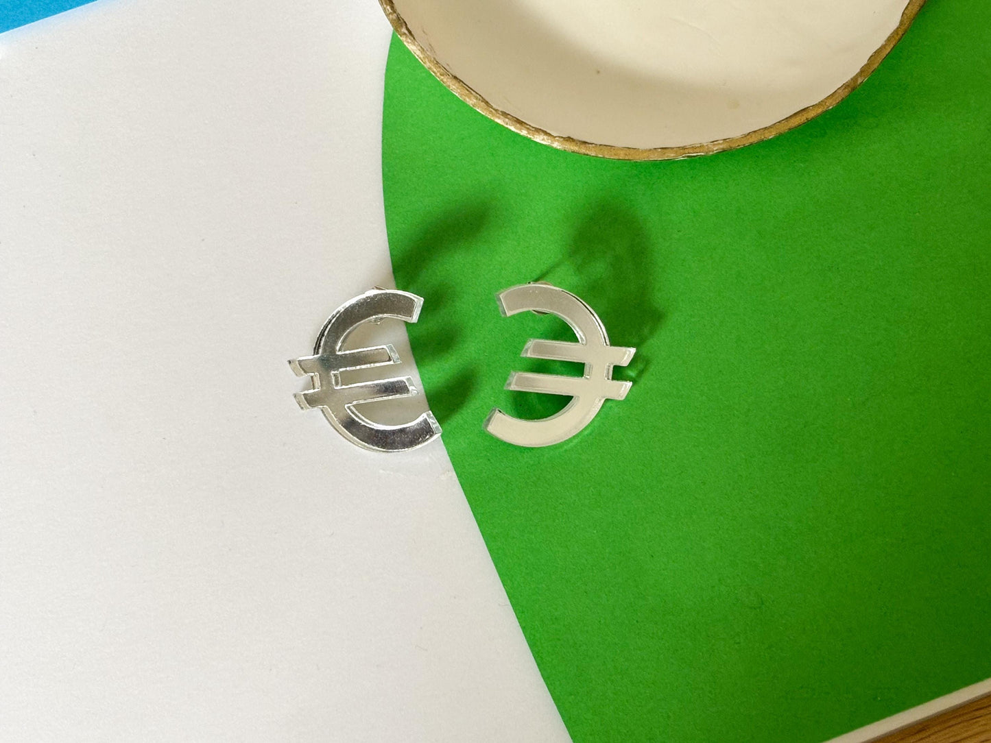 CMAT Euro Stud Earrings Acrylic Mirror Euro Country Sign | Merch Statement Earrings | Alt Country Pop | Brexit Currency Political Earrings