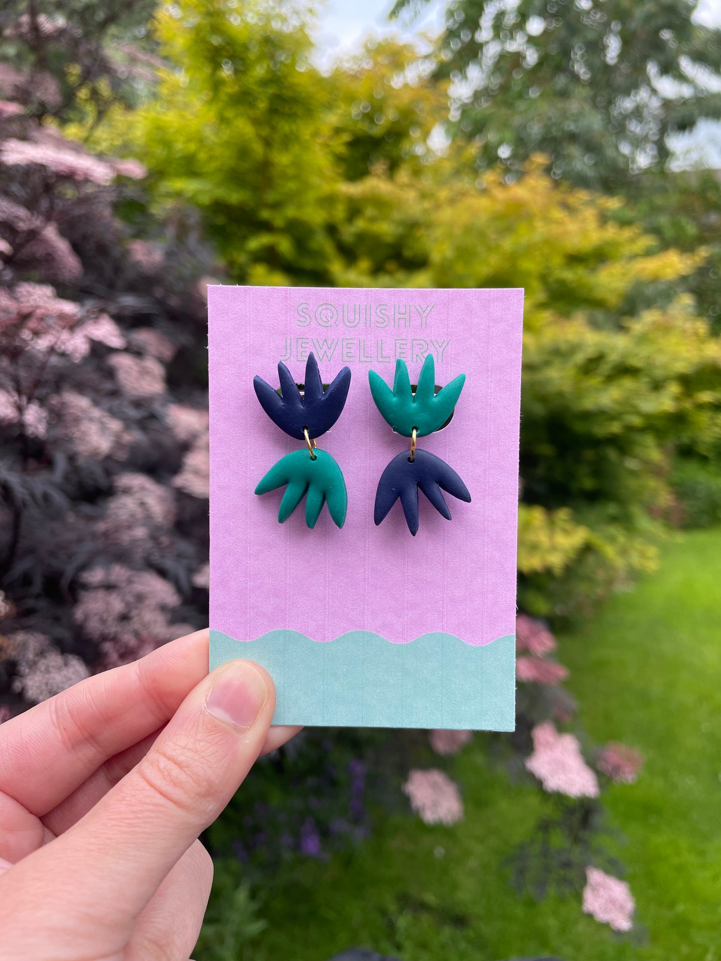 Blue & Mint Matisse Inspired Double Abstract Star Polymer Clay Kitsch Women's Adult Earrings