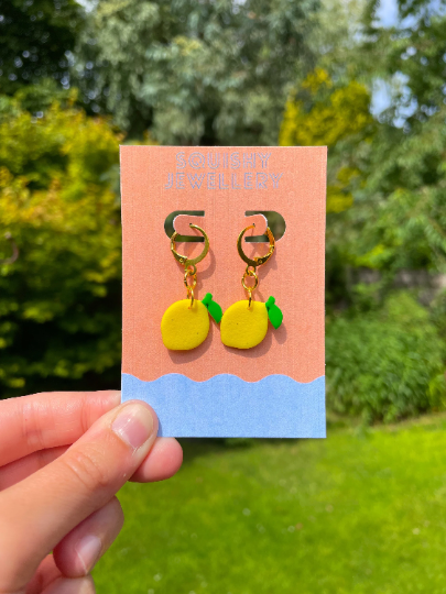 Lemon Huggie Hoop Polymer Clay Summer Cottage Core Textured Womens Adult Earrings