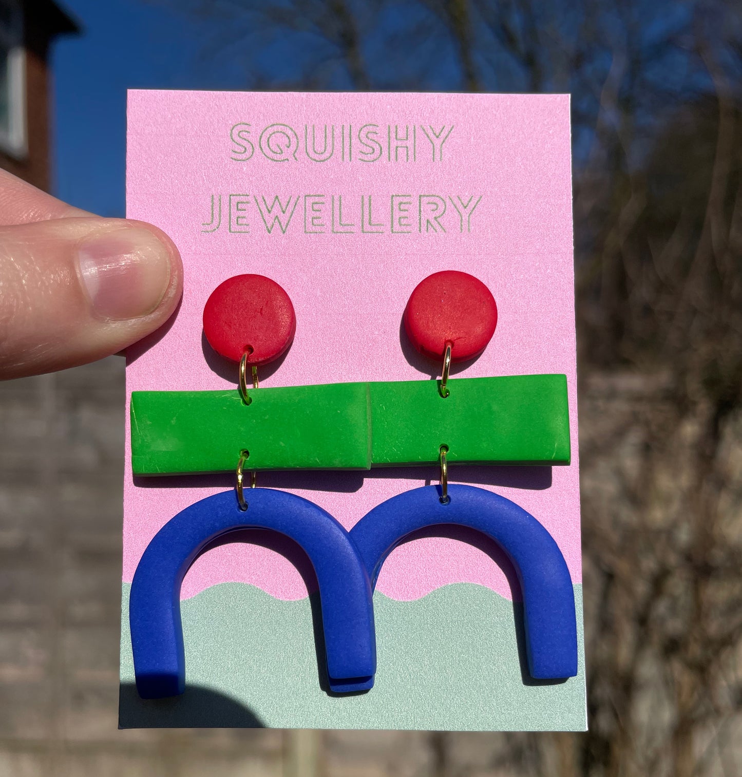 Blue, Green & Red Mid-Century Memphis Mix-Up Polymer Clay Kitsch Women's Earrings