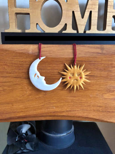 Sun & Moon Christmas Tree Boho Ornament in Gold and Pearlescent White