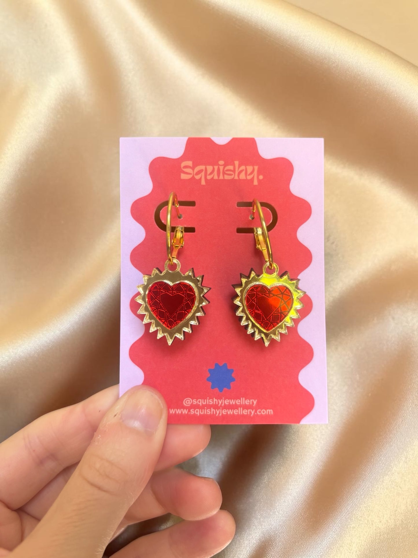Gold Sacred Heart Hoop Earrings – Gothic Alt Jewellery, Spiked Heart Acrylic Earrings (Copy)