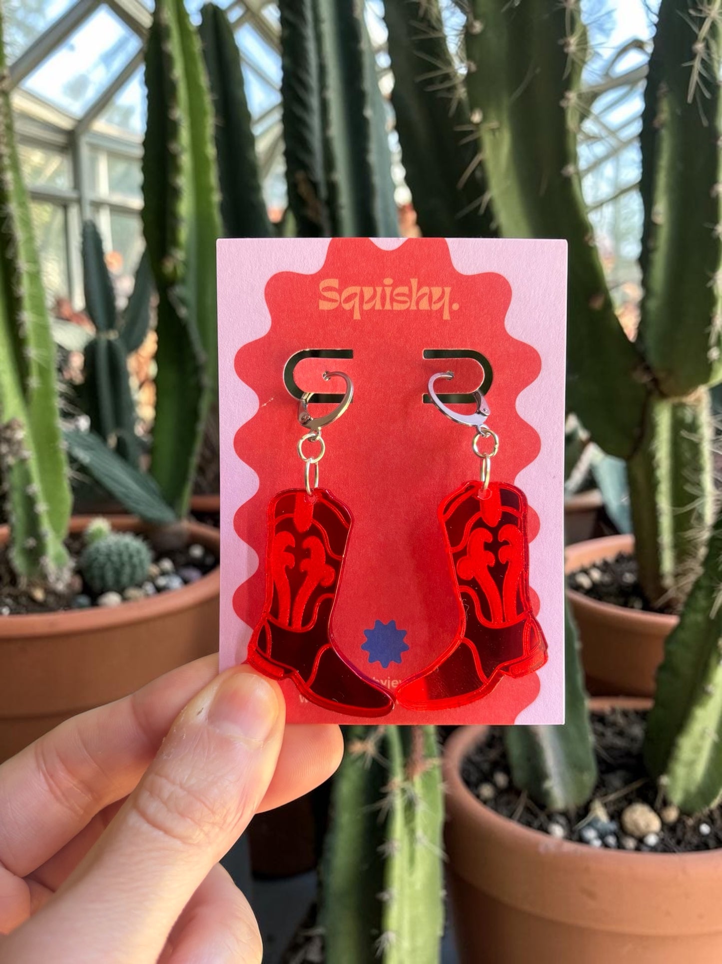 Red Cowboy Boot Earrings – Western Acrylic Statement Earrings for Cowgirl & Festival Outfits