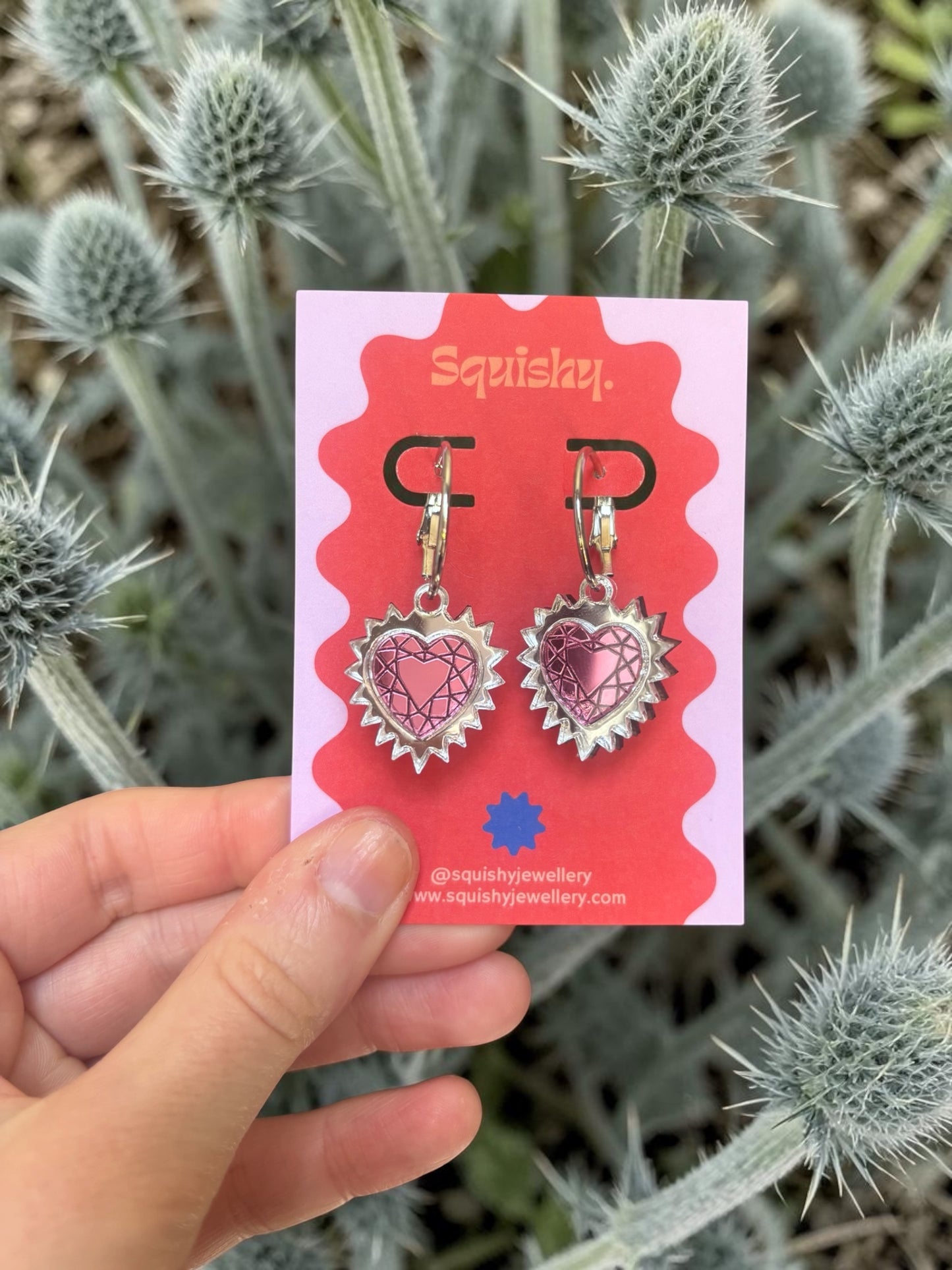 Silver Sacred Heart Hoop Earrings – Gothic Alt Jewellery, Spiked Heart Acrylic Earrings