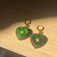 Rococo Green Heart Earrings with Walnut Backing & Gold Star Detail – Acrylic Hoop Jewellery