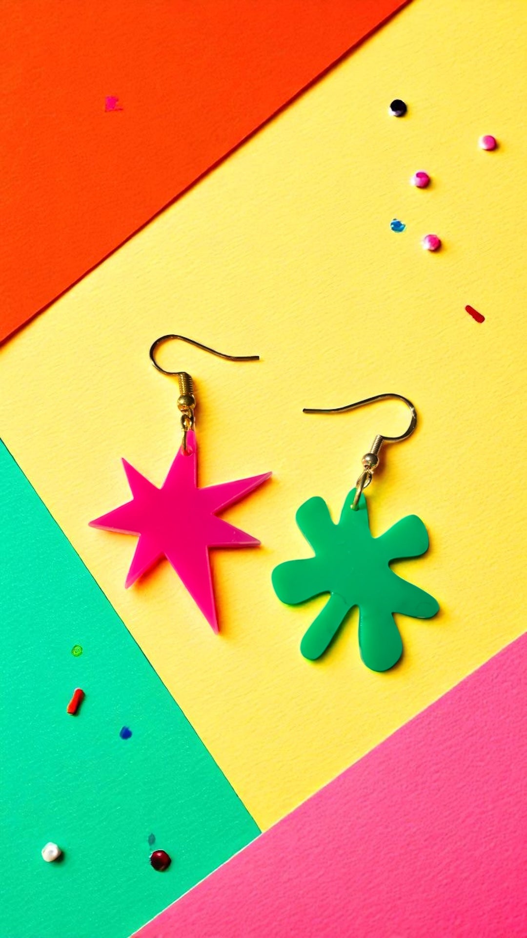 Pink and Green Kiki Bouba Earrings Linguistics Inspired Abstract Acrylic Cognitive Science Jewelry Mismatched Statement Gifts Memphis Milano