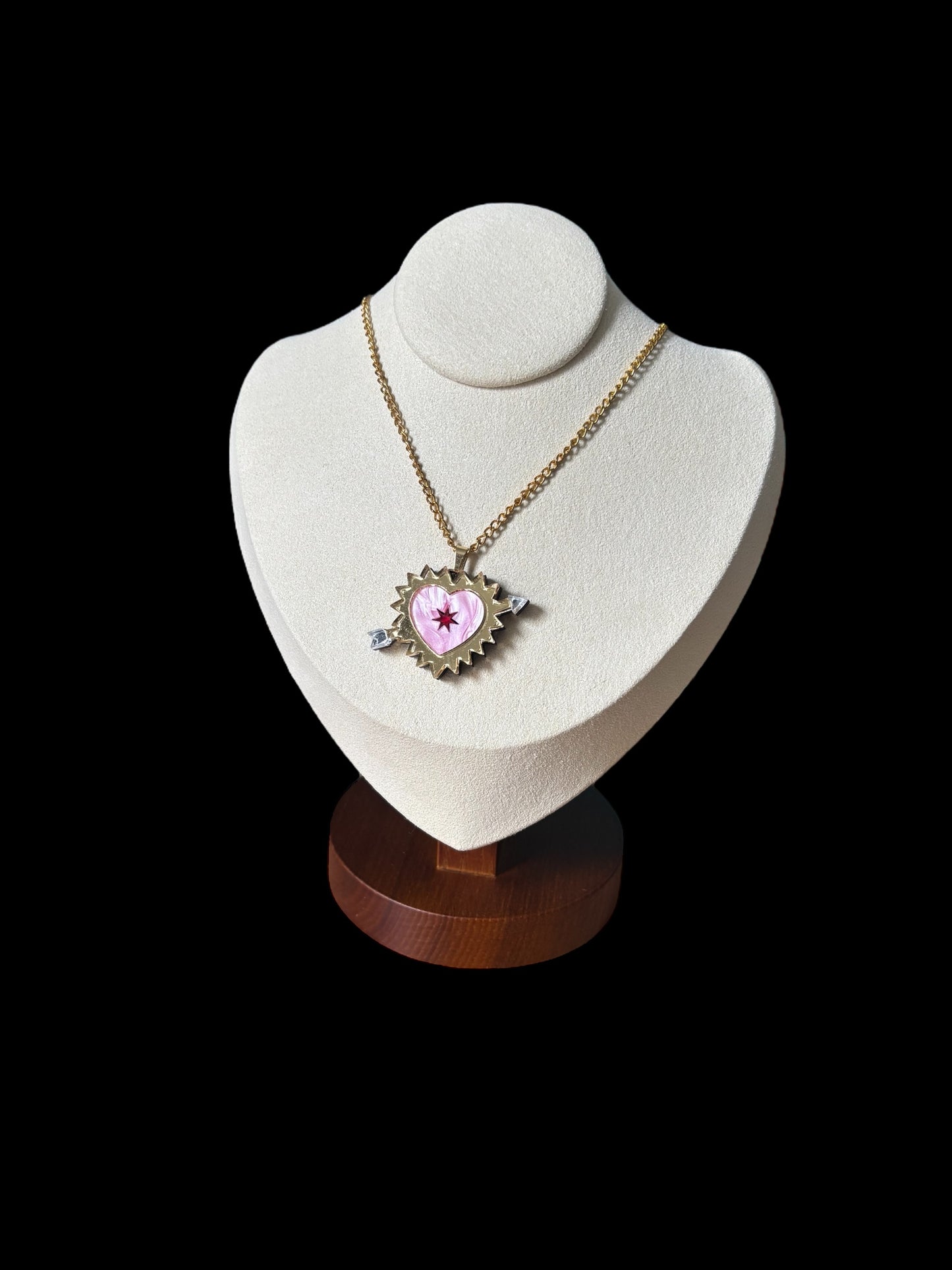 Pink Sacred Heart Necklace – Gold Chain with Arrow Detail