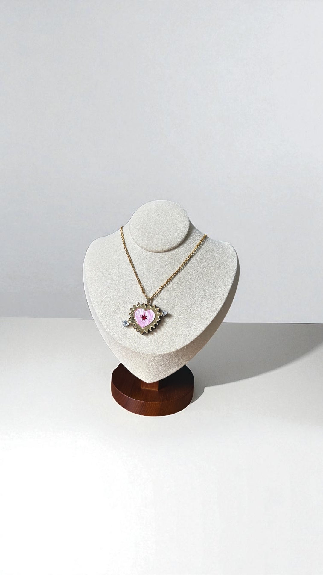 Pink Sacred Heart Necklace – Gold Chain with Arrow Detail