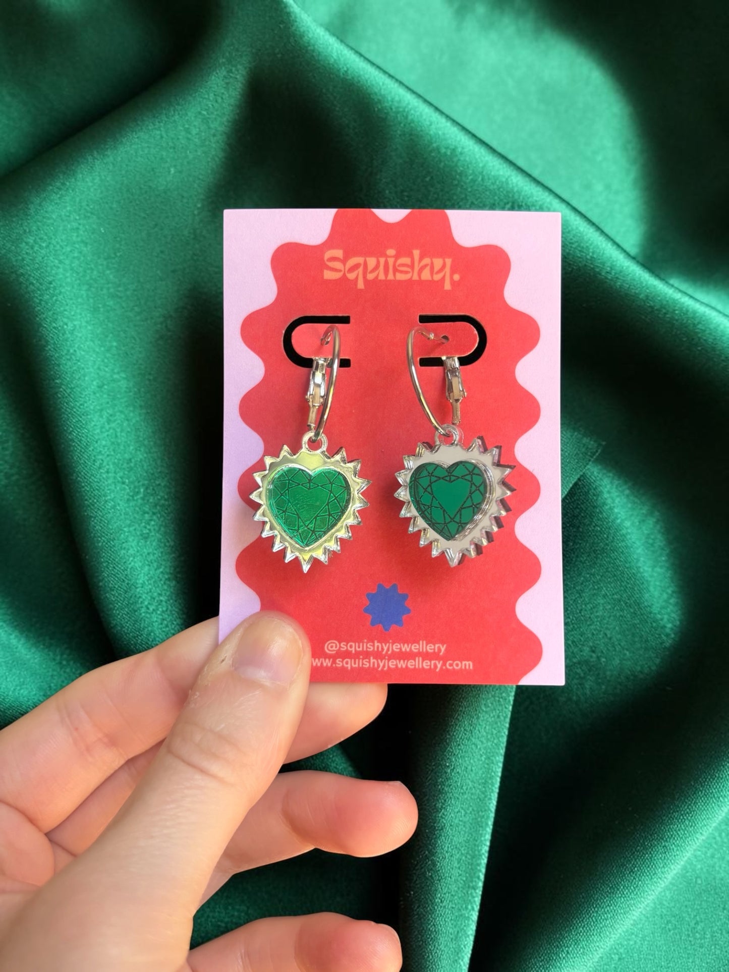 Silver Sacred Heart Hoop Earrings – Gothic Alt Jewellery, Spiked Heart Acrylic Earrings