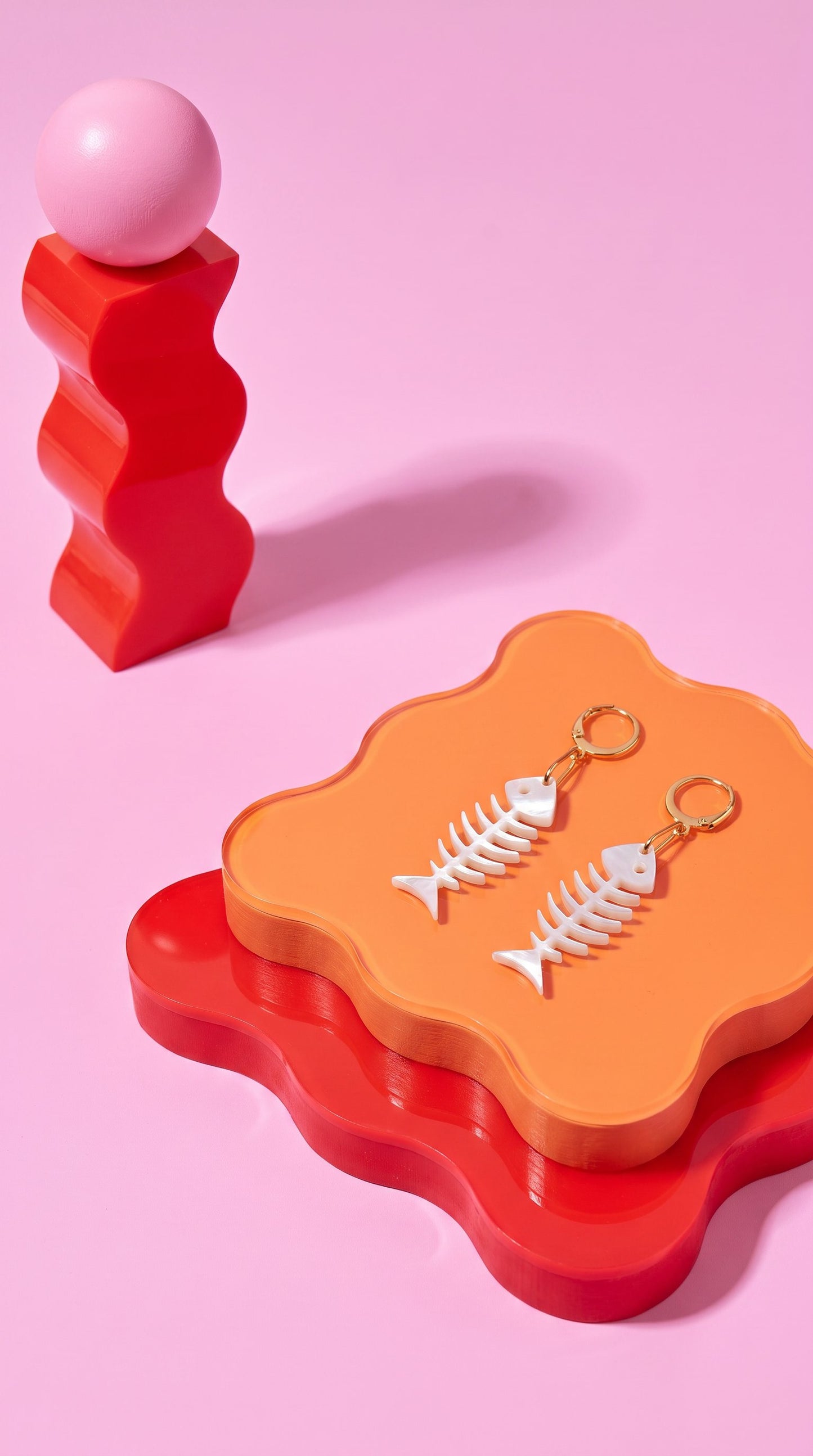 Fish Bone Earrings – Pearlescent Cat Lover Gift Alternative Statement Jewellery Spooky Cute Style, Y2K Aesthetic