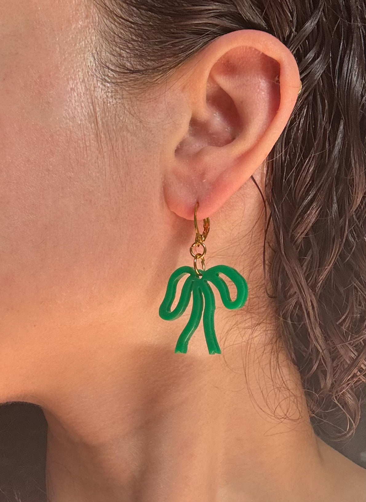 Colorful Bow Earrings — Acrylic Bow Huggie Hoops, Multiple Colours, Cute Statement Kawaii Bows, Handmade Colour-Blocked Earrings