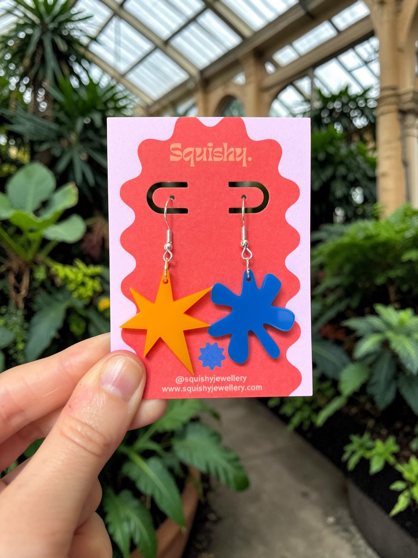 Yellow & Blue Kiki & Bouba Earrings – Abstract Art Statement Jewellery