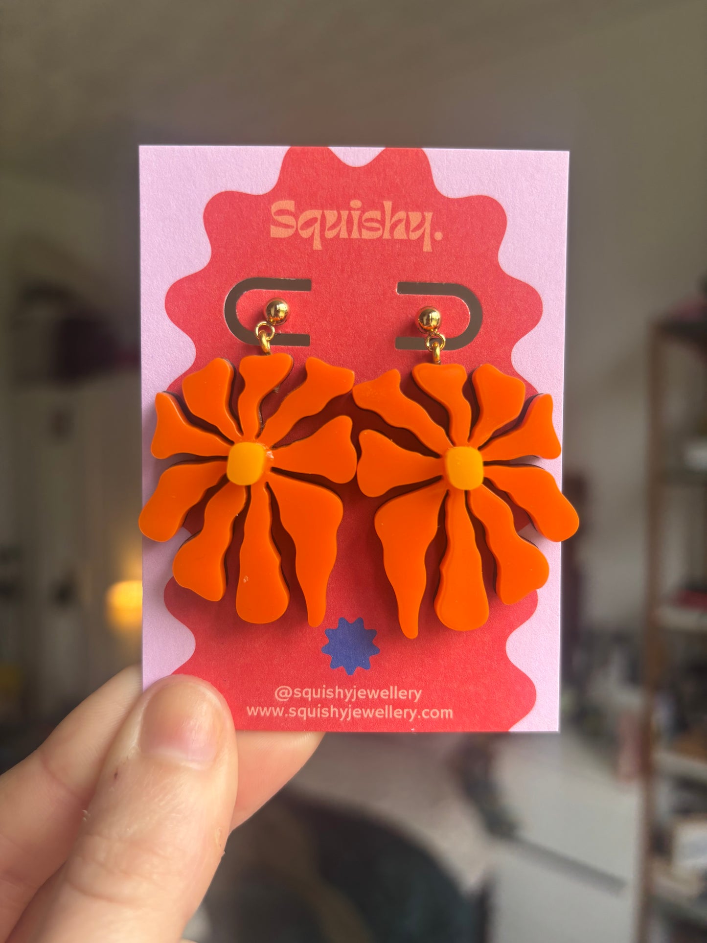 Orange Floral Statement Earrings – Matisse Inspired Acrylic Flower Earrings UK Handmade