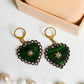 Rococo Green Heart Earrings with Walnut Backing & Gold Star Detail – Acrylic Hoop Jewellery