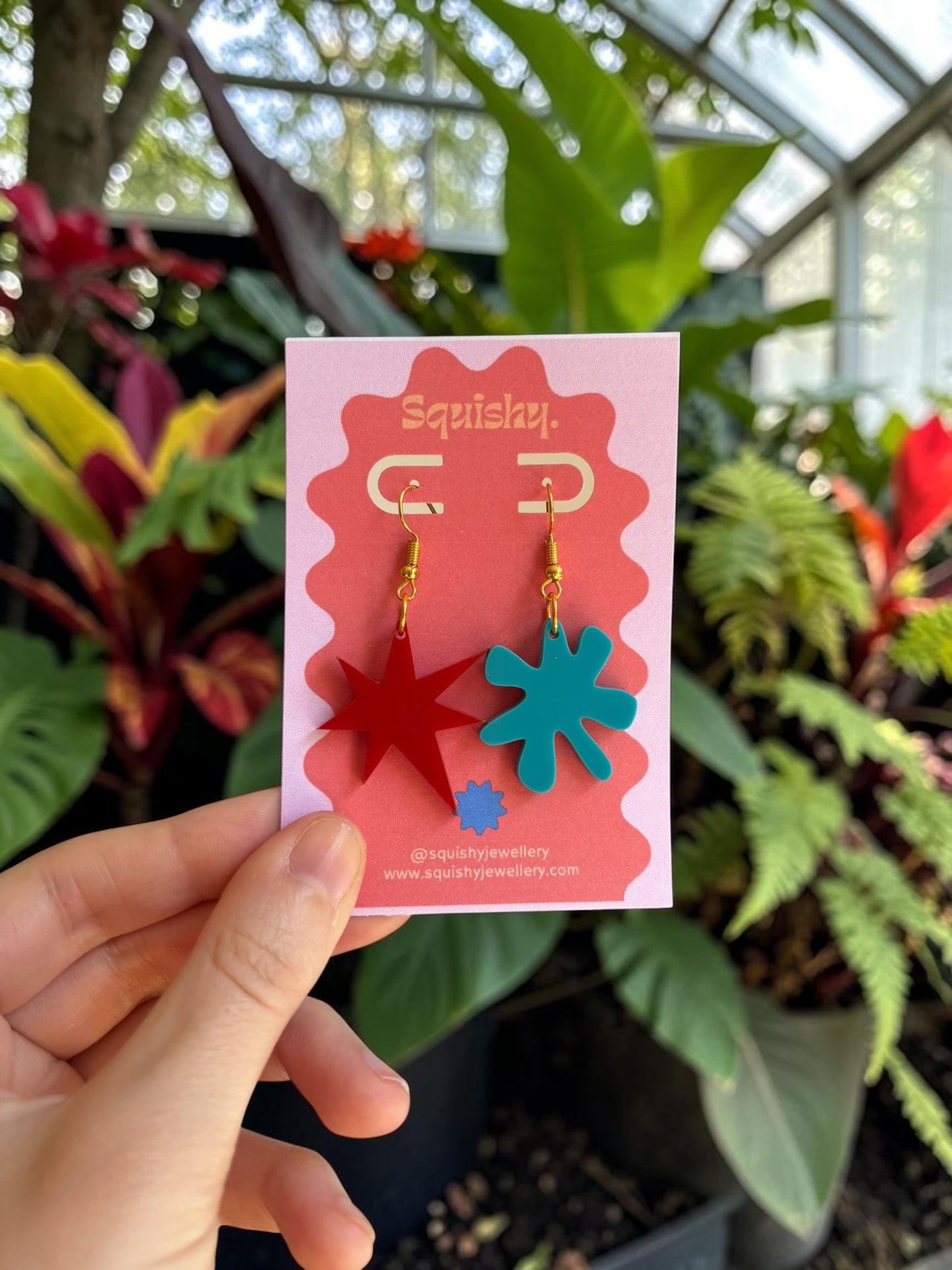 Red and Blue Kiki & Bouba Earrings – Abstract Art Statement Jewellery