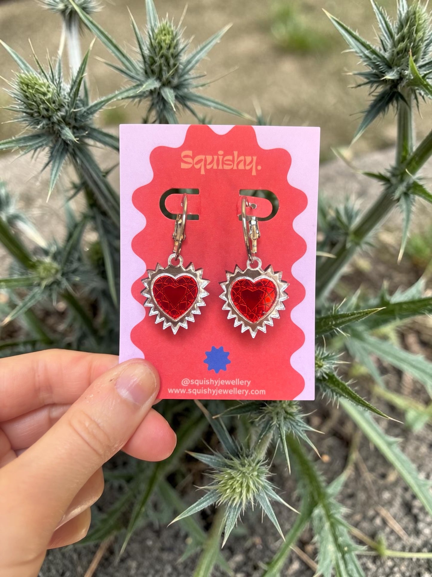 Silver Sacred Heart Hoop Earrings – Gothic Alt Jewellery, Spiked Heart Acrylic Earrings